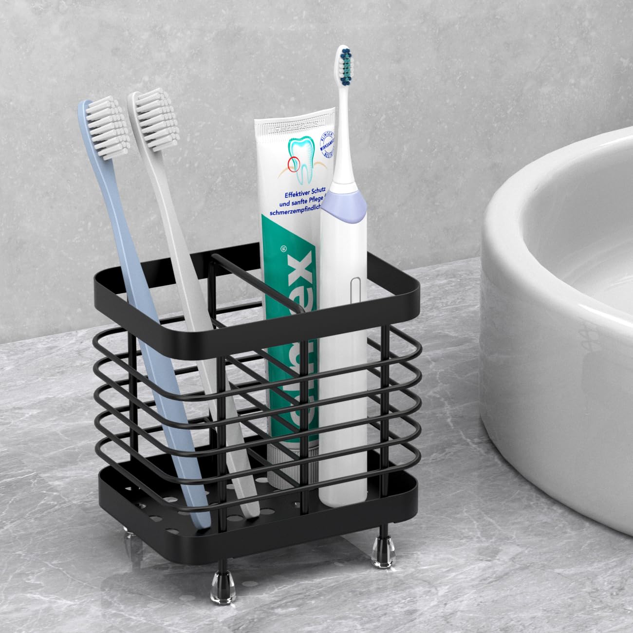 【送料無料】歯ブラシスタンド Luxspire ラック ステンレス製 置き型 歯磨き入れ 多機能 水切りタイプ 仕切り 色：ブラック、サイズ：2仕切り