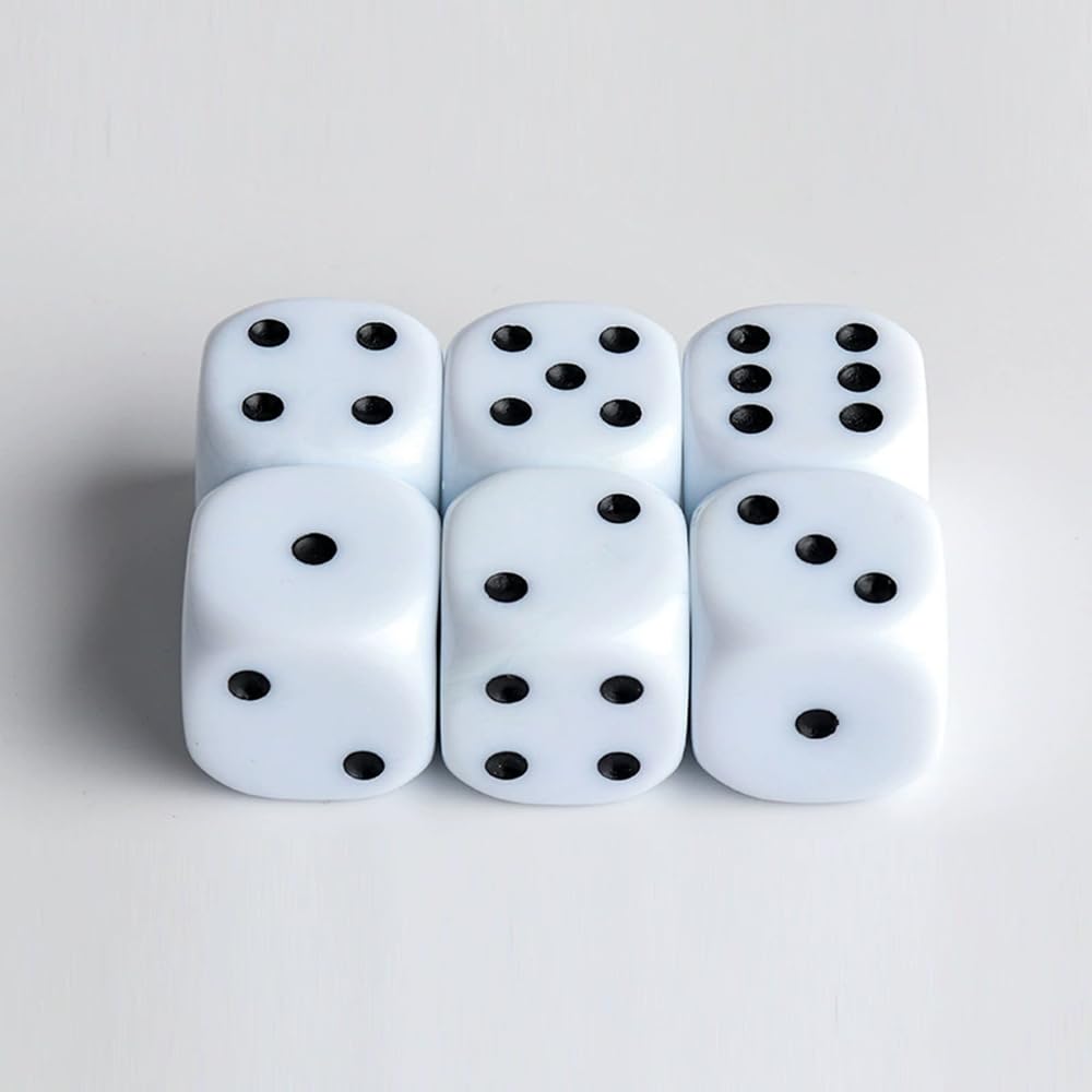 【送料無料】Mikankawa サイコロ 大きい 25mm 円角六面体ダイス 6枚セット アクリル製 ボードゲーム 卓上ゲーム 抽選 飲み会 TRPG 色：白色-黒点