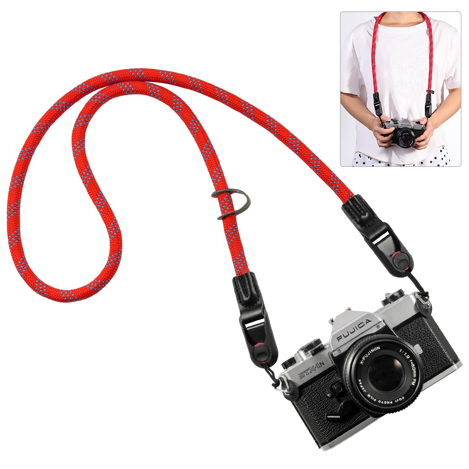 【送料無料】[Yullmu] カメラストラップ カメラネックストラップ アンカー設計 三角リング付き 3層構造 一眼レフカメラ クライミングロープ 色：レッド、サイズ：ない