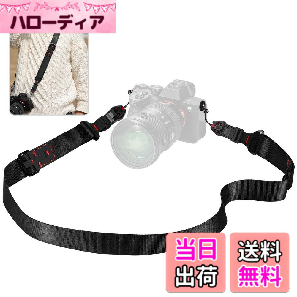 【送料無料】[Yullmu] カメラストラップ カメラネックストラップ カメラストラップ首掛け 耐荷重90kg 3層構造 長さ調節可能 三角リング付き 一眼レフ・ミラーレスカメラ・デジカメなど用 幅35mm負担軽減 色：黒い、サイズ：ない