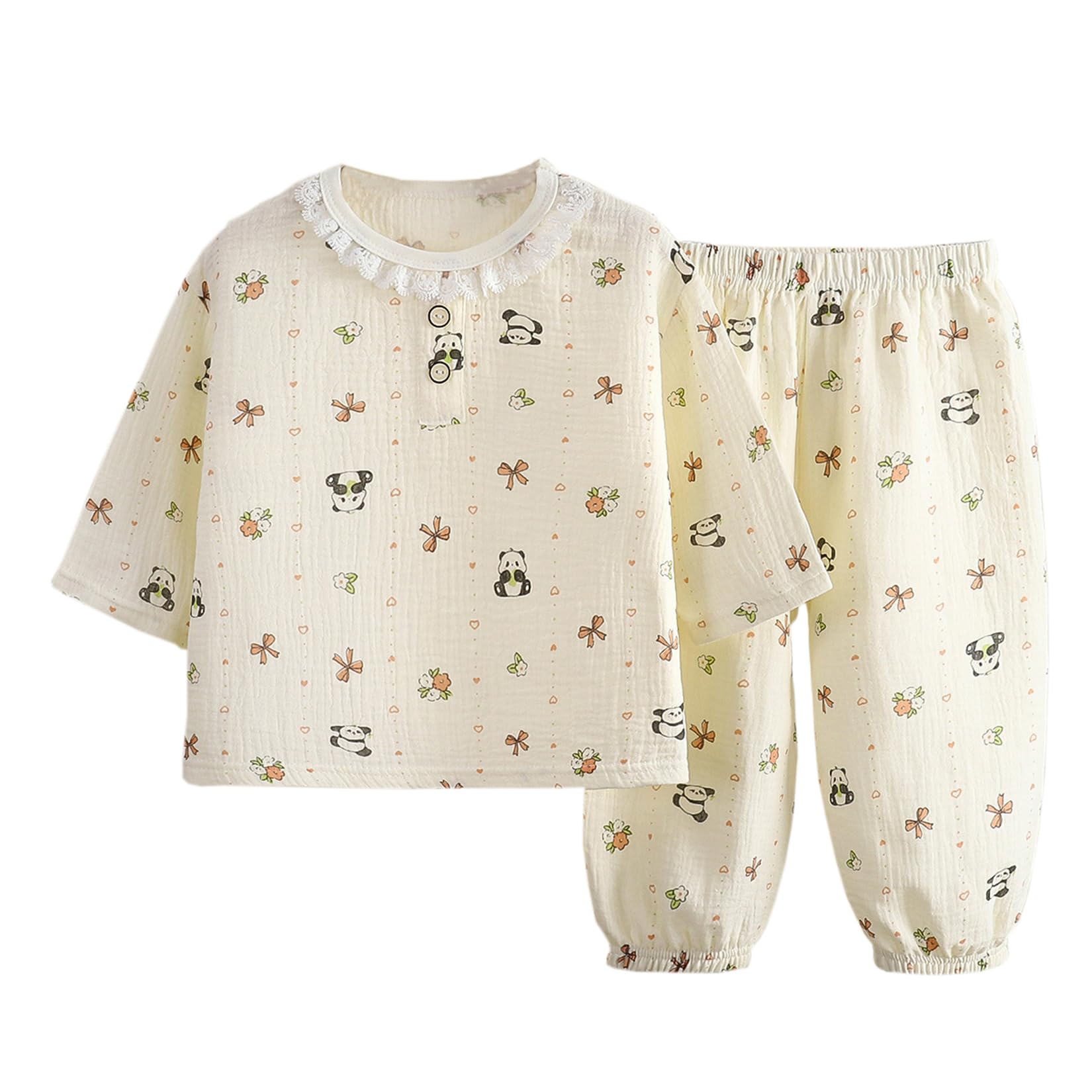 【送料無料】Futupe ベビー パジャマ 薄手 長袖 長ズボン 前開き ボタン 綿100% ダブルガーゼ キッズ 女の子 男の子 ルームウェア 上下セット 8...