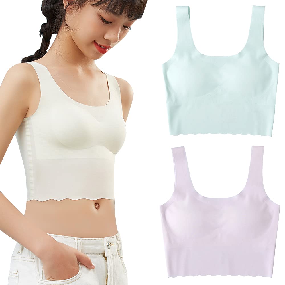 【送料無料】[HYJEAL] スポーツブラ ノンワイヤーブラジャー 成長期のバストをしっかりささえる 部活ブラ 綿でさらさら ガールズ 吸汗速乾 中学生 小学生 ガールズ 部活ブラ下着 色：ピンク、青、サイズ：M