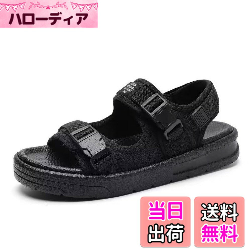 【送料無料】[amandpm] サンダル 2連 ストラップ スポーツサンダル ビーチサンダル アウトドア マジックテープ着脱式 メンズ 厚底 滑り止め コンフォート 男女兼用 色：ブラック、サイズ：27.5 cm