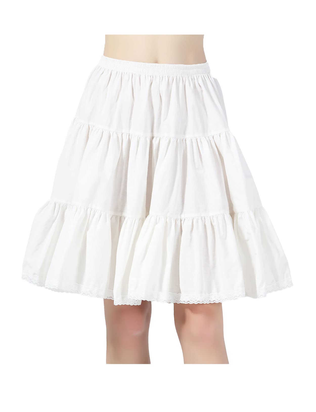 【送料無料】[BEAUTELICATE] ペチコート 綿 レース 透けない スカート フリル 静電気防止 膝丈 マキシ アンダースカート ロング ショート インナースカート ペチスカート 色：ホワイト 55cm丈、サイズ：M
