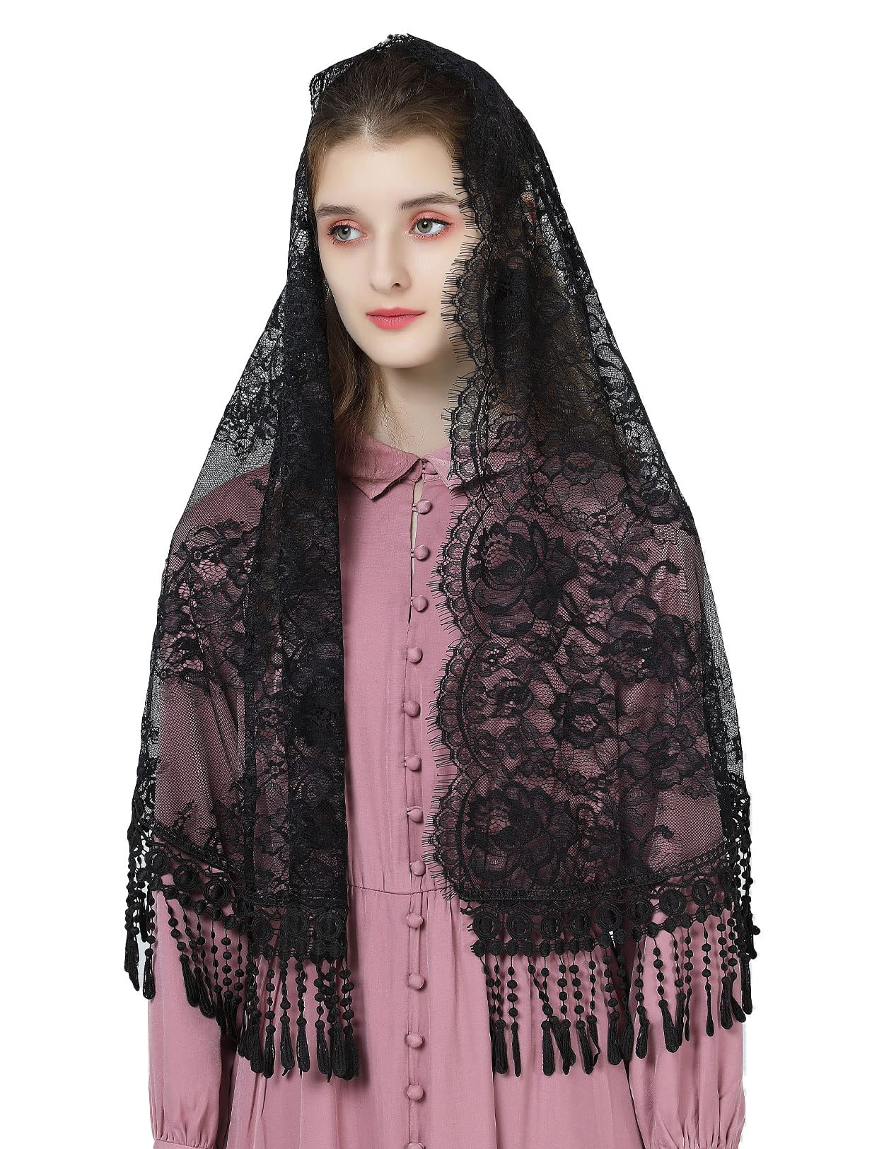 【送料無料】[BEAUTELICATE] ベール 櫛付き ベールチャペル ウエディング 教会 結婚式 大聖堂 花嫁 チュール ブライダル 刺繍 レース 色：118 タッセル ブラック、サイズ：Free Size