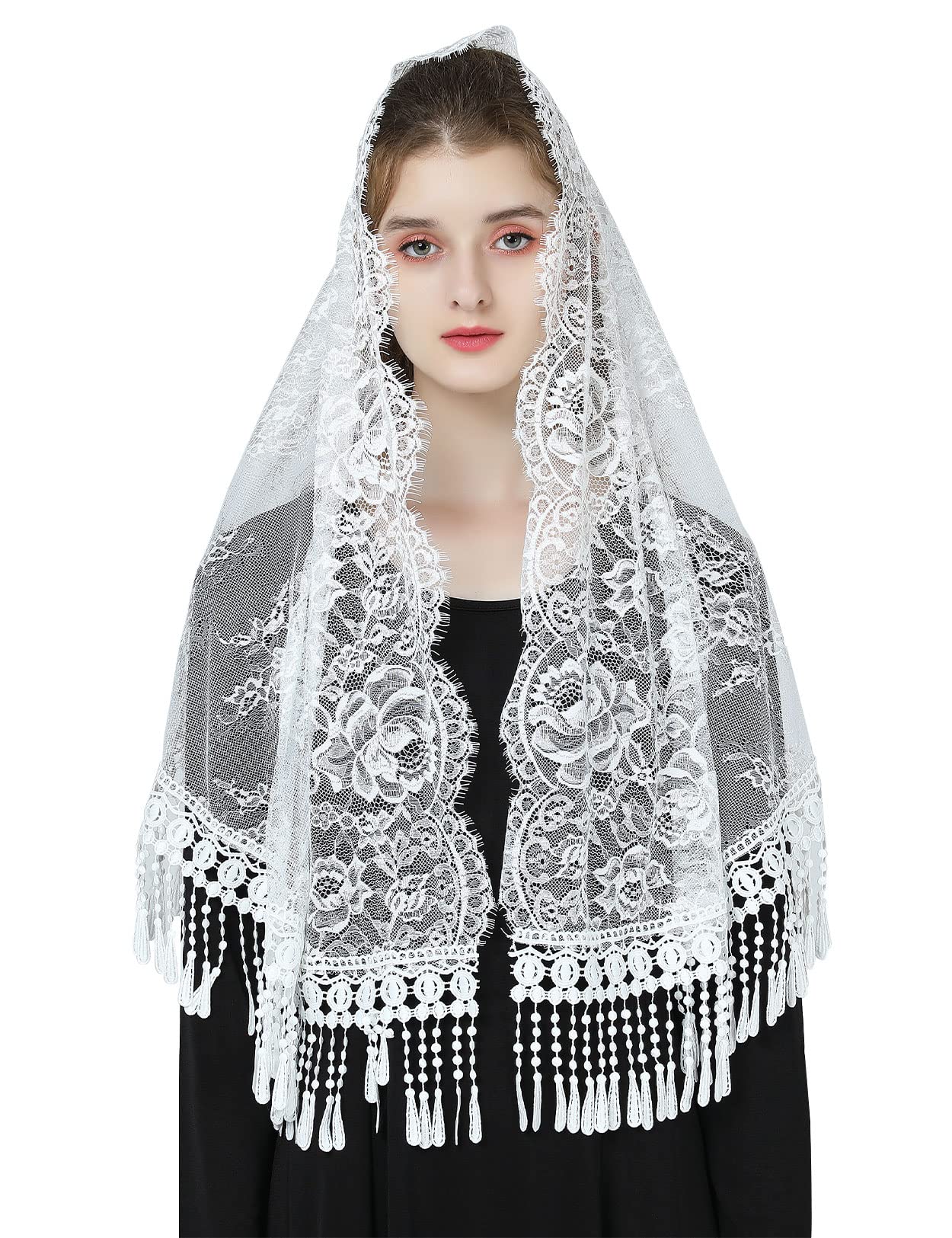 【送料無料】[BEAUTELICATE] ベール 櫛付き ベールチャペル ウエディング 教会 結婚式 大聖堂 花嫁 チュール ブライダル 刺繍 レース 色：118 タッセル ホワイト、サイズ：Free Size