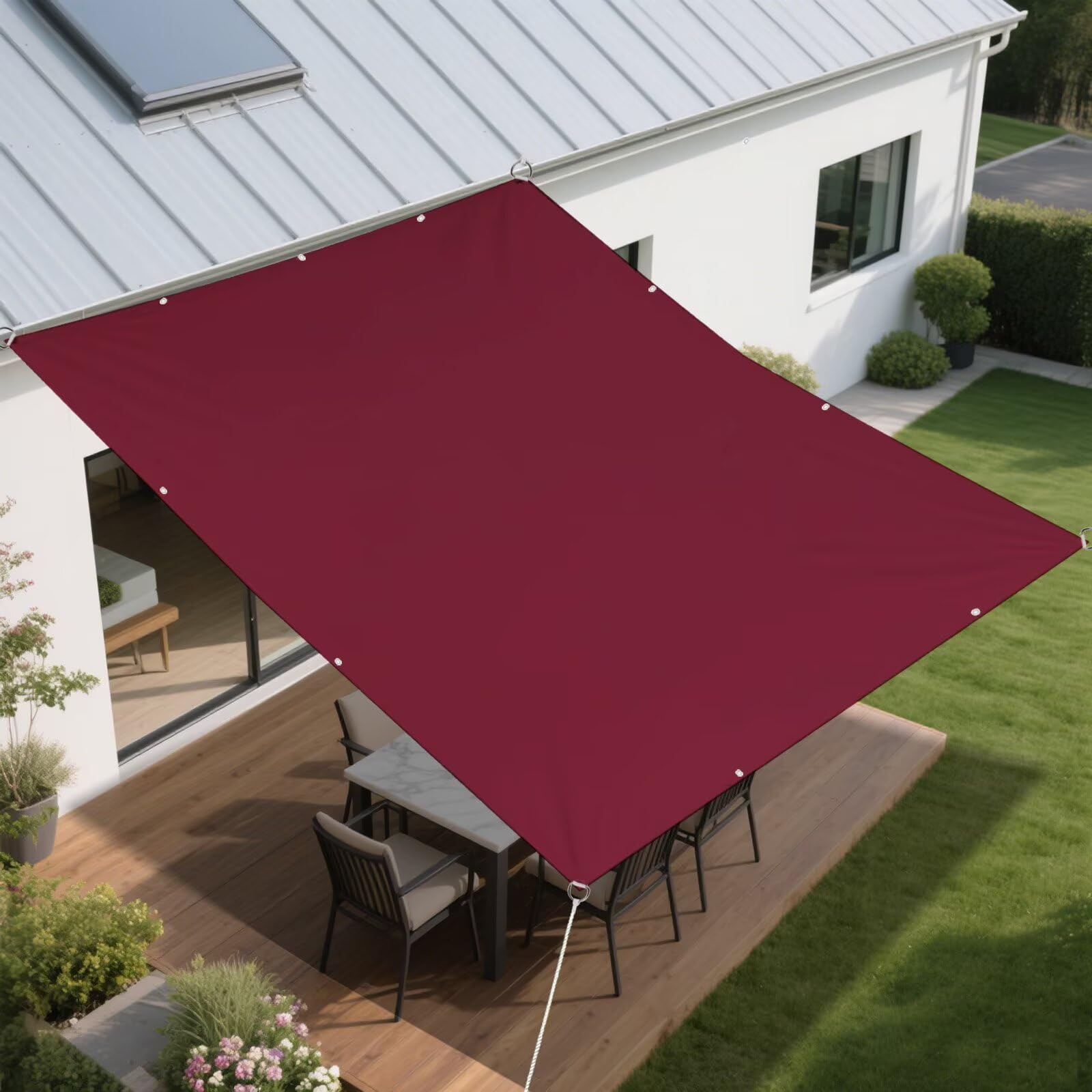 【送料無料】BIGLOONG 日除けシェード 日よけ 暑さ対策 雨除け撥水防水 サンシェード 400Dポリエステル ハトメ式強度UP PU塗装 紫外線UVカット ベランダ オーニング 芝生 庭園 プール 池 デッキ カイルヤード 中庭 裏庭 ドアヤード 公園 カーポ 色：楓紅葉、サイズ：3*4M