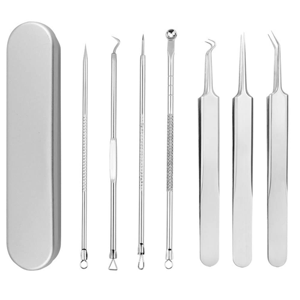【送料無料】7本セット 角栓ピンセット テンレス製 精密ピンセット 毛穴ケアキット 黒ずみ取り 角栓除去 コメドプッシャー ニキビケア 用 収納ケース付き