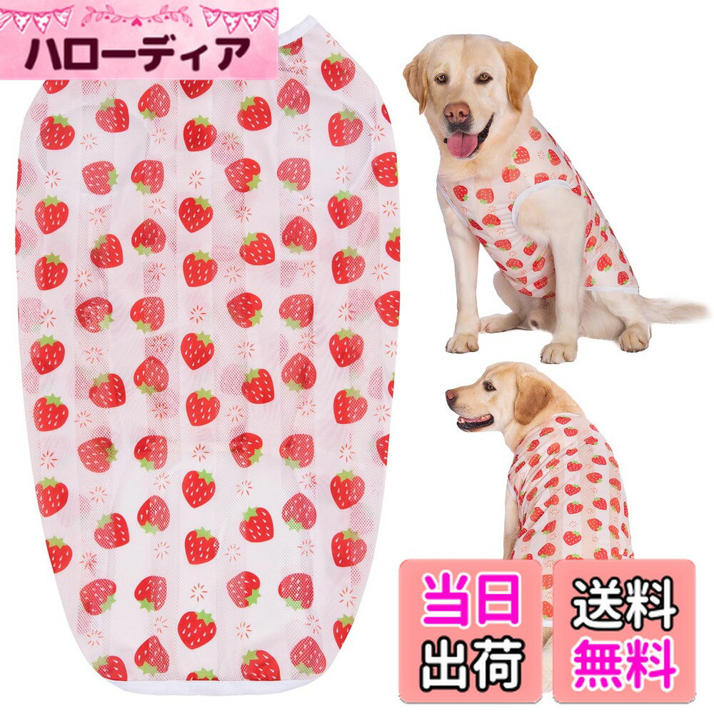 【送料無料】KUVEELA PET 犬服 大型犬 中型犬 クールベスト Tシャツ ドッグウェア クールウェア 夏服 通気 接触冷感 ひんやり 虫よけ 脱毛保護 日焼き防ぐ お散歩 色：(接触冷感)イチゴ柄、サイズ：XL
