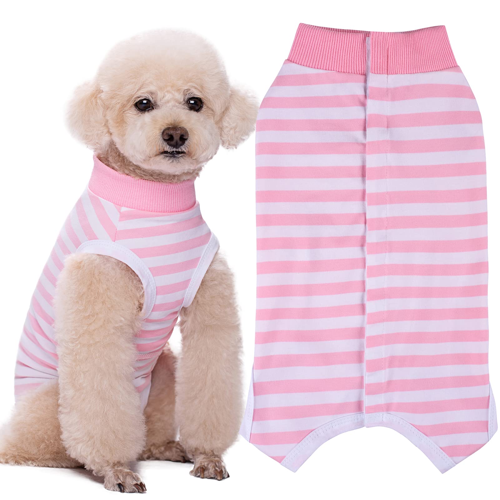 【送料無料】KUVEELA PET 術後服 犬服 猫 犬術後服 術後ウェア 術後カバー服 保護服 介護服 避妊 離乳 傷口保護 皮膚病 小型犬 中型犬 色：ピンク＋ホワイト、サイズ：S