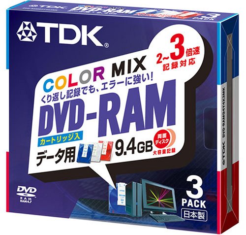 【送料無料】TDK DVD-RAMデータ用 2~3倍速対応TYPE4カートリッジ仕様9.4GB カラーミックス3枚パック [D..