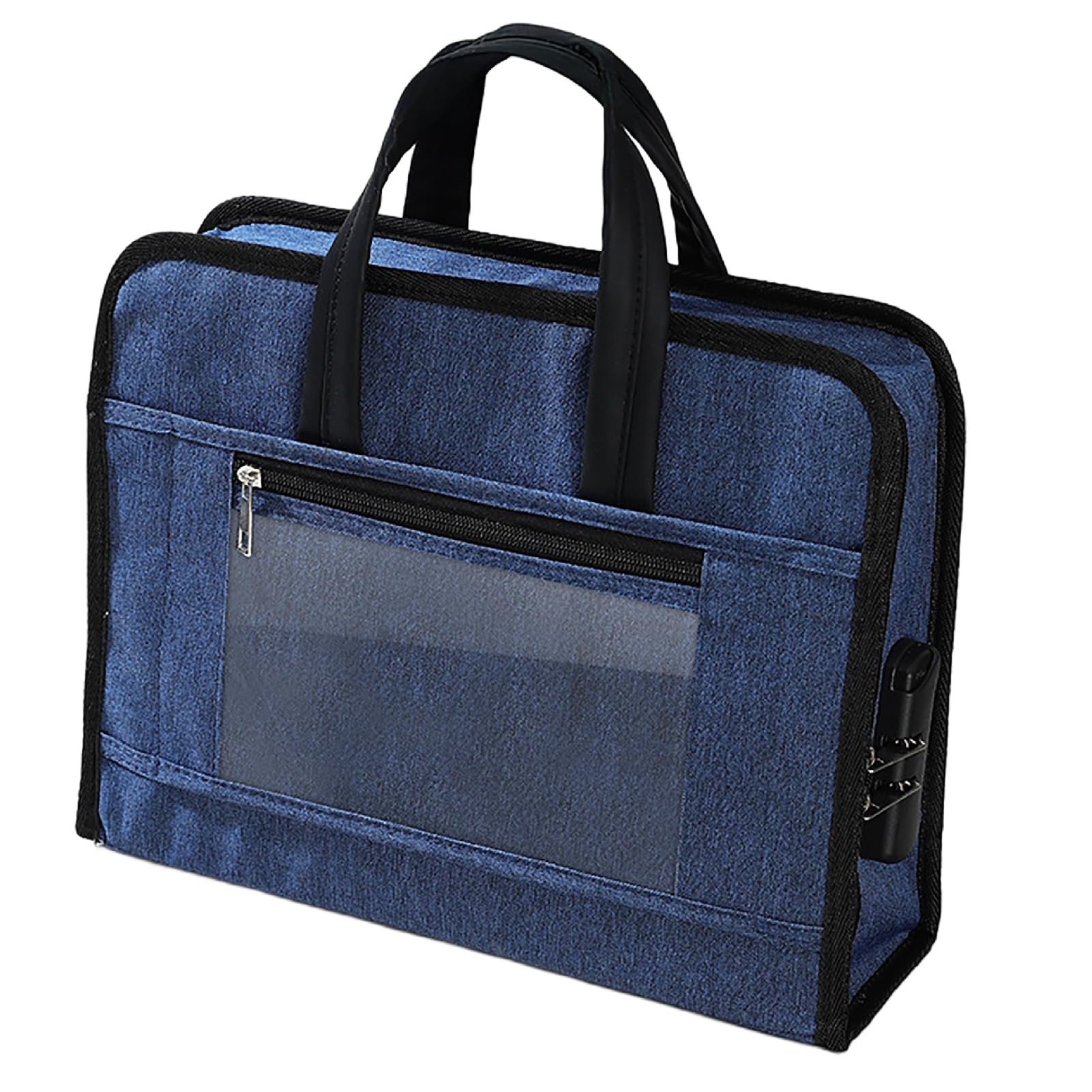 【送料無料】[CAWKAY] 鍵付き パソコンバッグ タブレットケース パスワードロック ビジネスバッグ 印鑑入れ 重要書類 通帳 パスポート 出張 会議 色：ネイビー