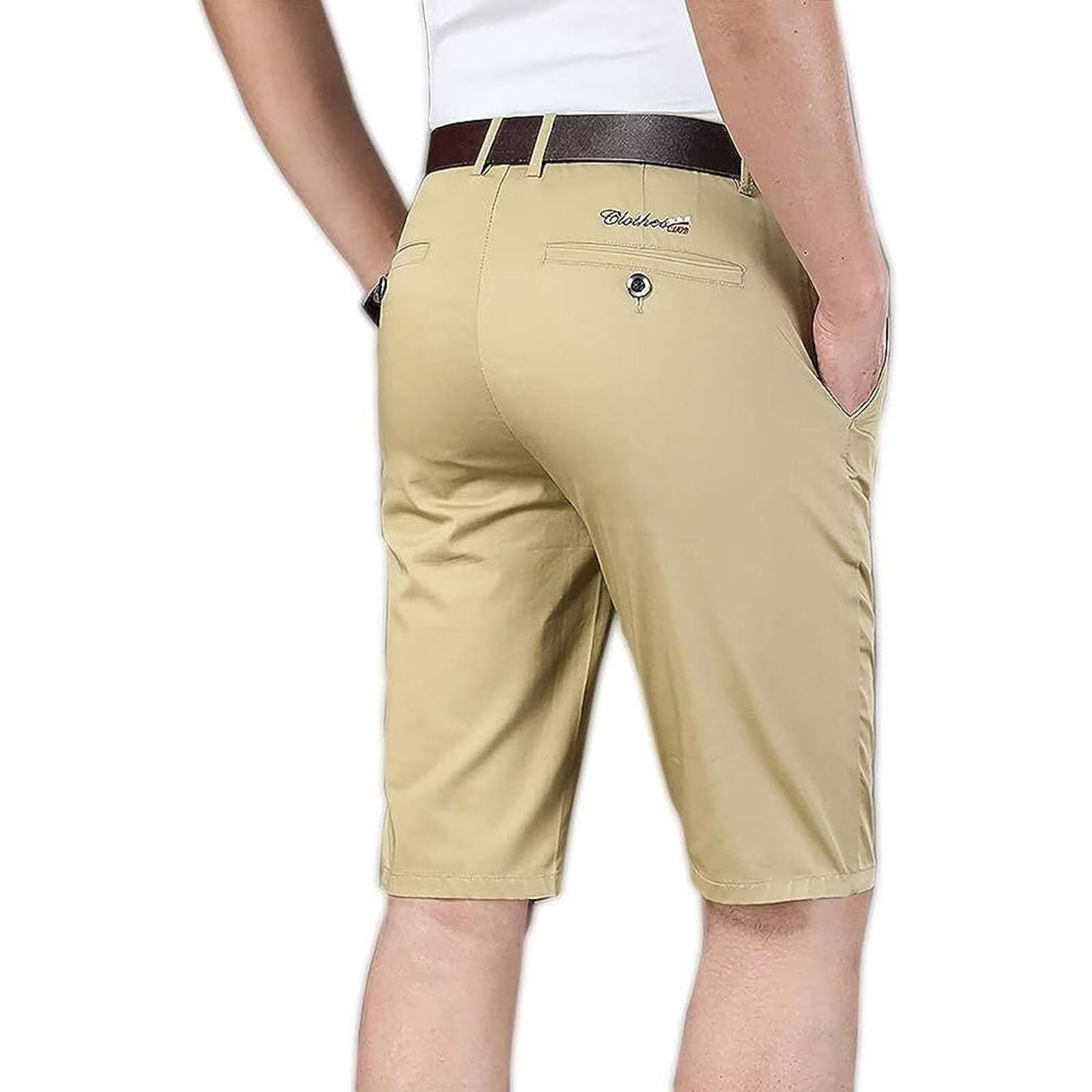 【送料無料】[inotenka] ショートパンツ ハーフパンツ ゴルフパンツ 半ズボン メンズ 夏 伸縮性良い 無地 スリム ストレートパンツ ビジネス、ゴルフ、お釣り用 オシャレ メンズファッション 6色 12ウエストサイズ（28〜42） 色：カーキ、サイズ：33