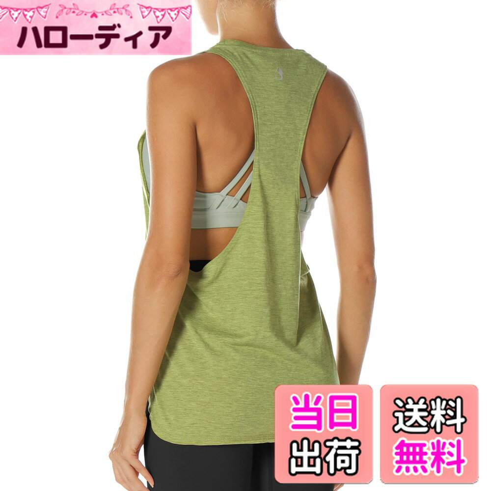 【送料無料】[icyzone] タンクトップ 緩い ワークアウト シャツ 通気 速乾 軽量 レーサーバック ランニング ジム ヨガ ダンス トップス レディース 色：スイートピー、サイズ：S