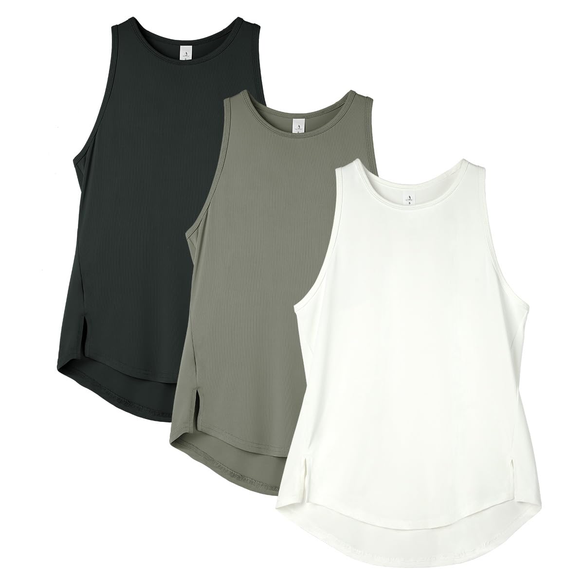【送料無料】[icyzone] レディース ワークアウト タンクトップ ハイネック クルーネック トップス ヨガ ランニング 通気性 速乾性 トップス 3枚組 色：ブラック/グラファイトグレー/オフホワイト、サイズ：M Regular