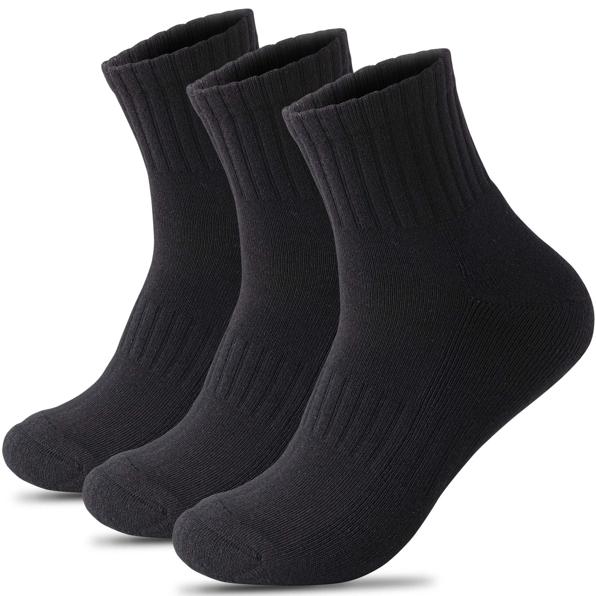 【送料無料】[HWVICTORYV] 靴下 メンズ スポーツソックス 厚手 底パイル 抗菌 防臭 綿 3足セット 24-27cm おしゃれ ランニング ソックス バスケ 登山 作業用 ジュニア 中学生 無地 くつした 色：3足 黒（ショート）、サイズ：24.0-28.0 cm