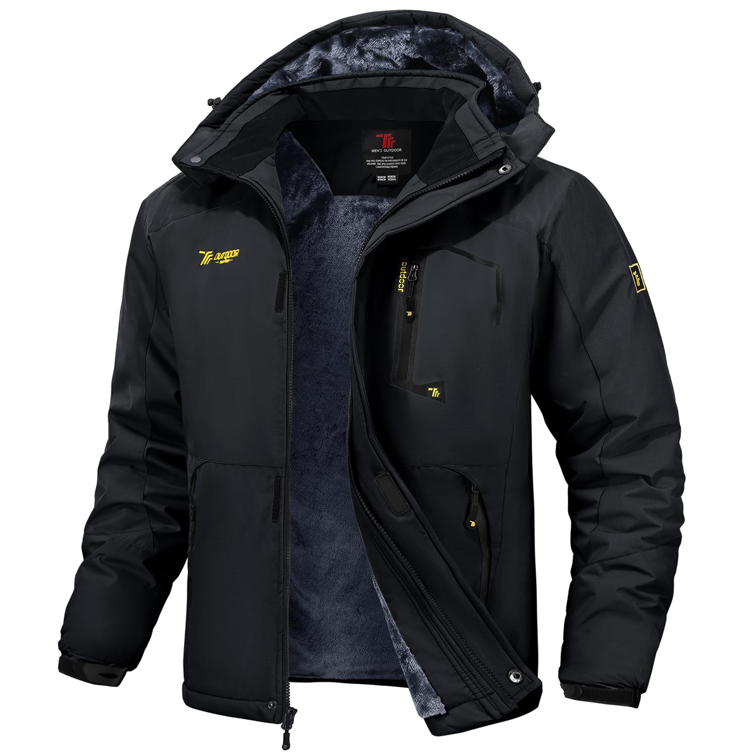 【送料無料】[Gopune] メンズ アウトドア ジャケット 裏ボア ハイキングウェア 多機能登山服 ジョギング アウター スキーウェア 防水 ジャンパー 防風 防寒 ウィンドシェルジャケット 秋冬用 色：ブラック、サイズ：2XL