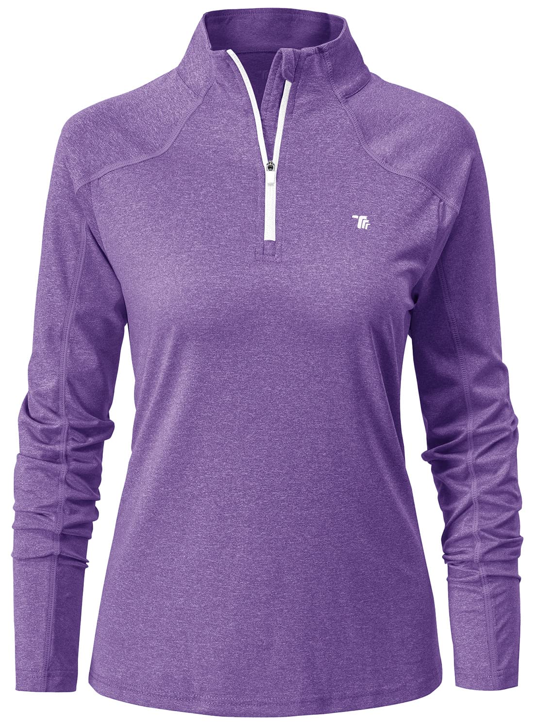 【送料無料】[Gopune] ハーフジップ レディース 長袖tシャツ スポーツシャツ ランニングウェア ゴルフウェア テニスウェア カットソー ストレッチ ロングシャツ 薄手 吸汗速乾 春秋用 UVカット10色選択可 色：パープル、サイズ：3XL
