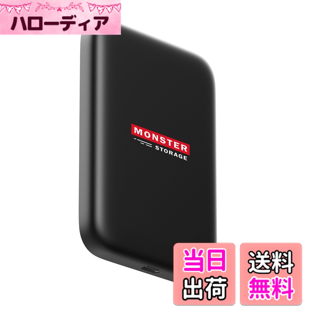 【送料無料】Monster Storage マグネット式 ポータブルSSD 1cmスリムボディー USB3.2 Gen2x2 Type-C 転送速度2,000MB/s iPhone15Pro iPhone15ProMax Apple ProRes Log撮影対応 色：マッドブラック、サイズ：1024GB