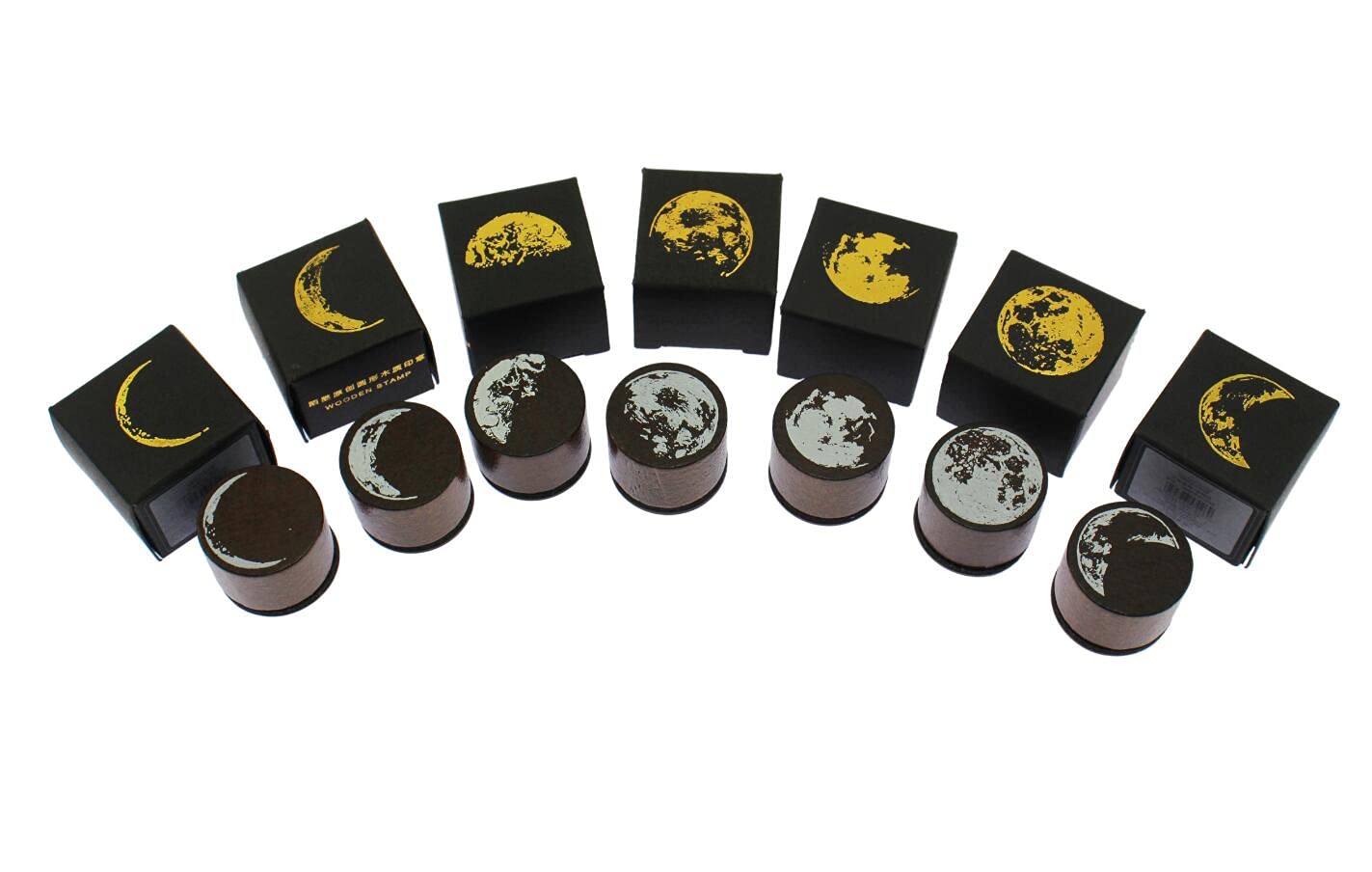 【送料無料】Speed mao 木製 スタンプ ハンコ 月7種類 セット 満月 三日月など サイズ：25mm×25mm