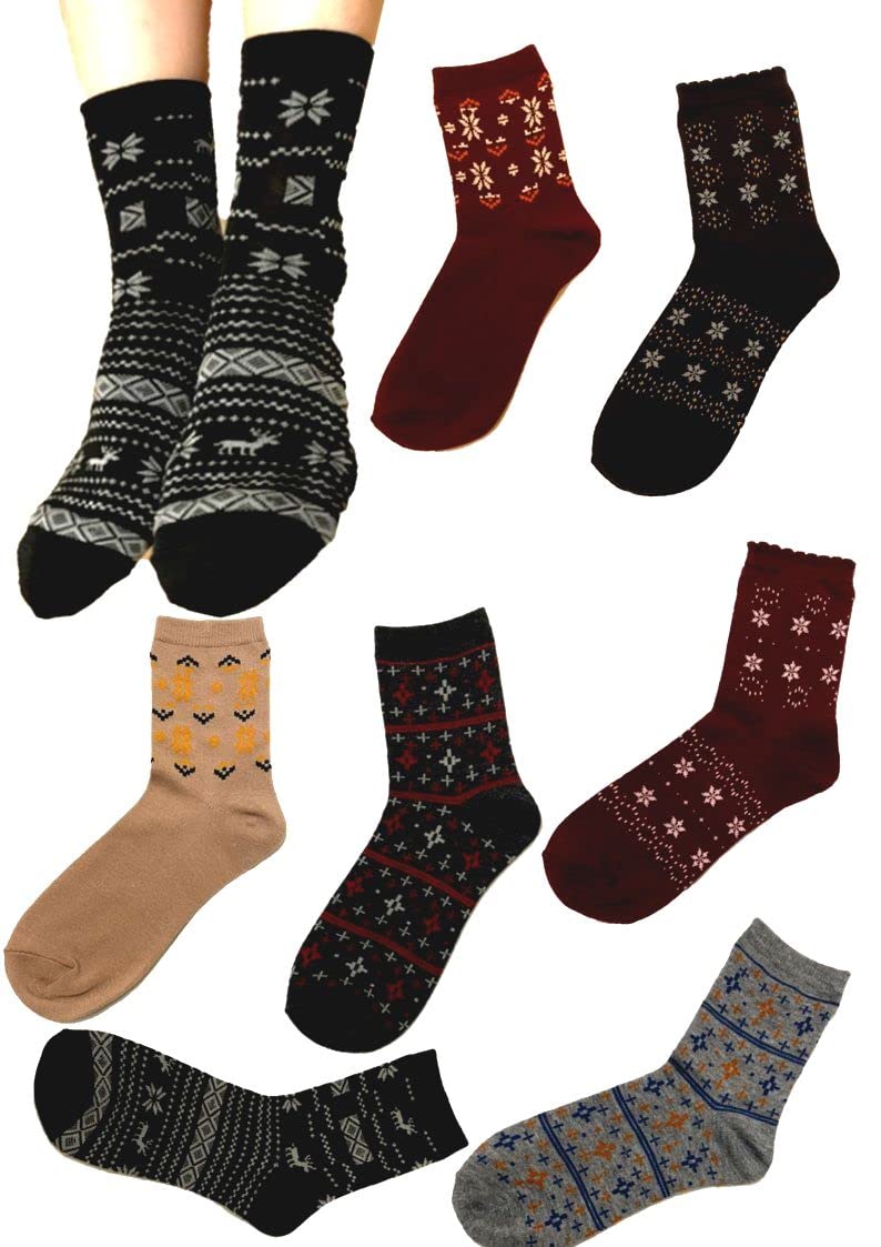 【送料無料】[NAKAMAJITA] レディース カジュアル柄 可愛い クルー丈 ソックス 綿混 7足セット 22-25cm..