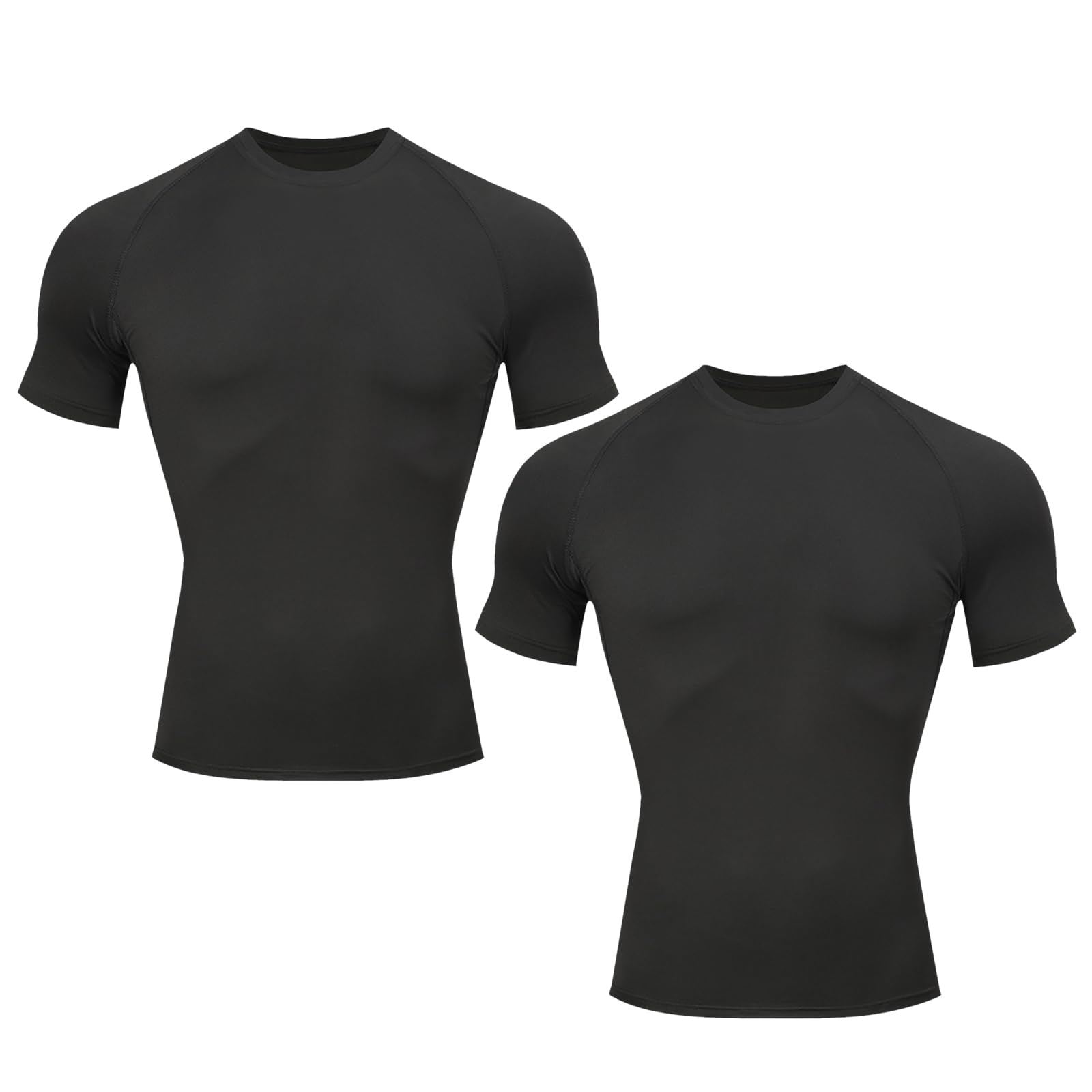 【送料無料】[KANGNAN] コンプレッションウェア メンズ 半袖 タンクトップ 2点セット コンプレッションシャツ UVカット 通気防臭 フィットネス スポーツ ベースレイヤー 吸汗速乾 加圧インナー 色：A1-ブラック半袖2点セット、サイズ：XL