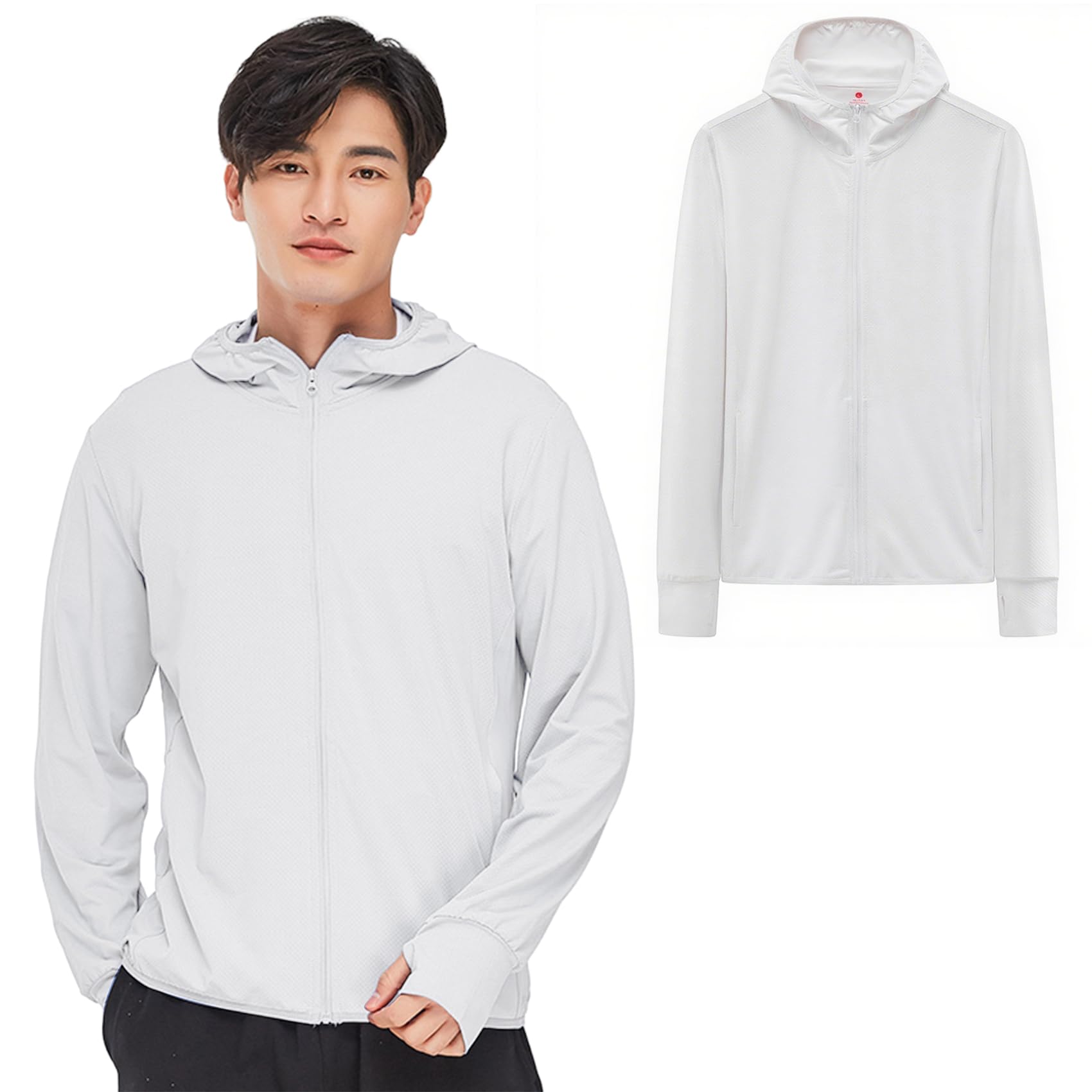 【送料無料】[KANGNAN] ラッシュガード メンズ 【UVカット＆UPF50+】薄手 長袖 パーカー 軽量 涼しい 冷感 トップス 日焼け止め 水着 紫外線対策 速乾通気性 海 アウター 無地 おしゃれ 春夏秋用 色：B1-ホワイト、サイズ：3XL