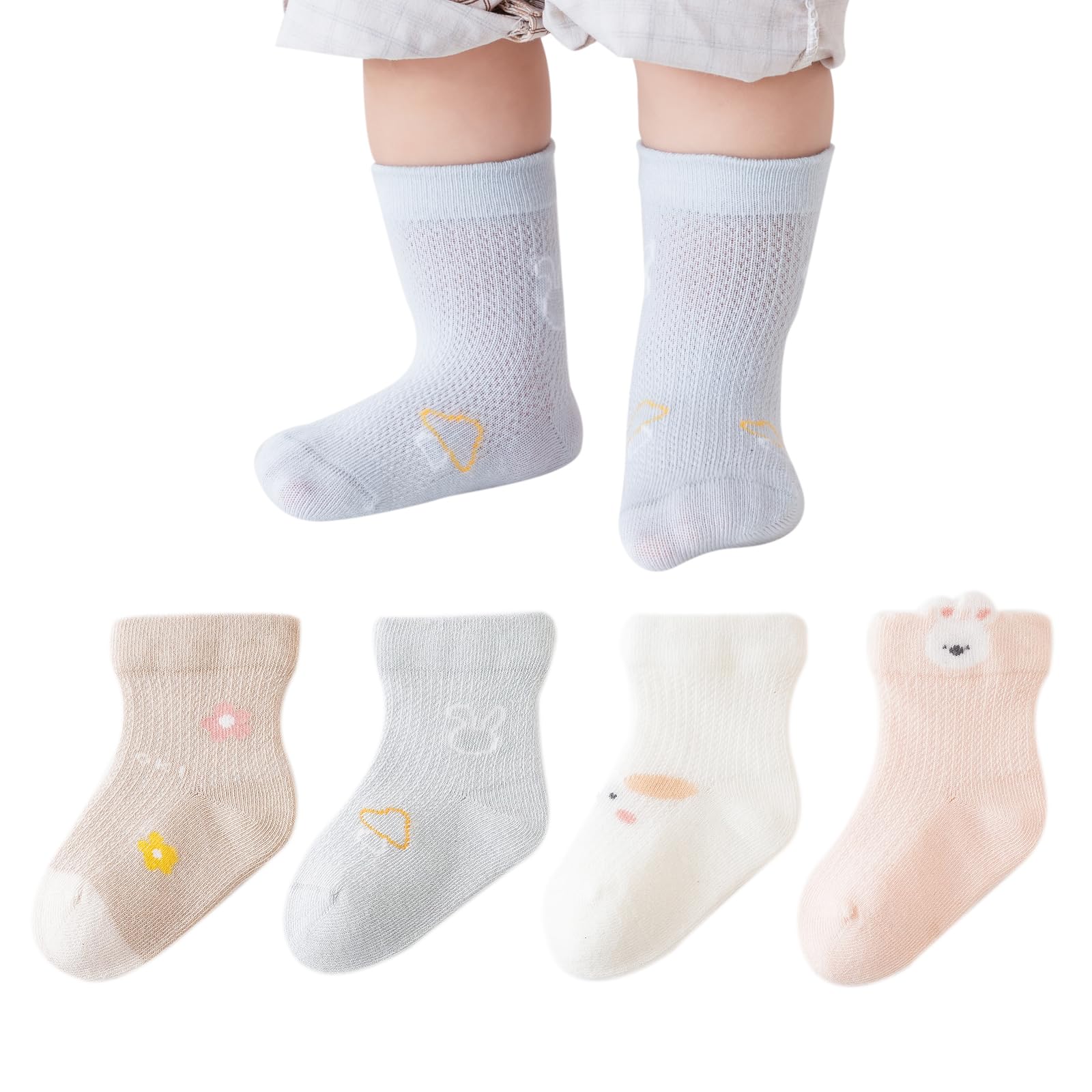 【送料無料】[HAYAHARU] 子供ソックス キッズ 靴下 メッシュ 赤ちゃん靴下 柔らかい 男の子 女の子 幼稚園 幼児 おしゃれ かわいい くつ下 コットン 通気性 新生児 出産祝い 色：E、サイズ：10.0-12.0 cm