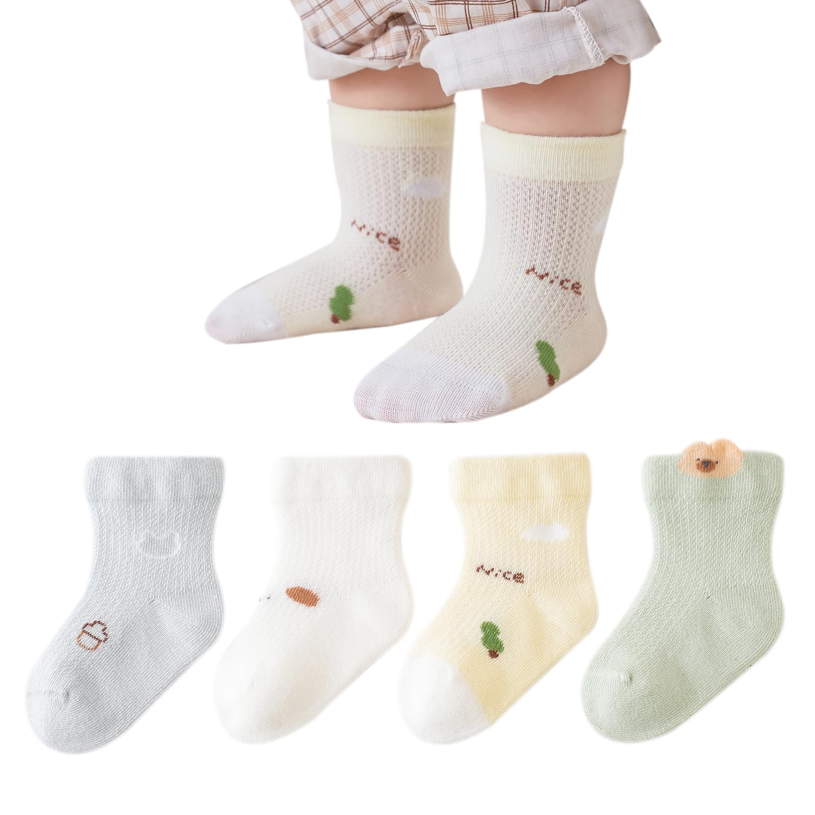 【送料無料】[HAYAHARU] 子供ソックス キッズ 靴下 メッシュ 赤ちゃん靴下 柔らかい 男の子 女の子 幼稚園 幼児 おしゃれ かわいい くつ下 コットン 通気性 新生児 出産祝い 色：F、サイズ：8.0-10.0 cm