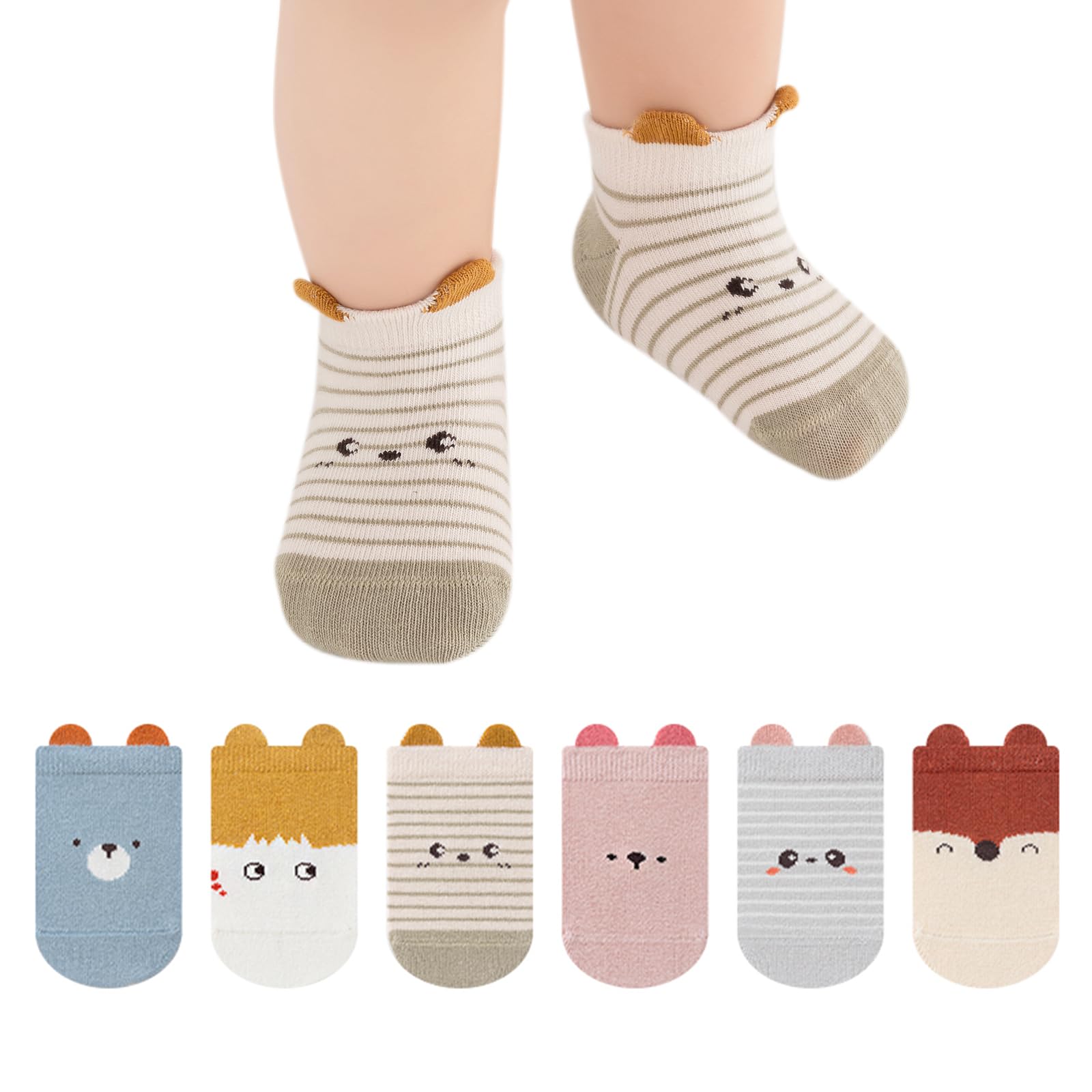 【送料無料】[HAYAHARU] 赤ちゃん 靴下 綿 ベビーソックス 滑り止め付き 男の子 女の子 かわいい 動物 子供 靴下 キッズ ソックス 通気性 四季 ルームソックス キッズ カラフル 色：D、サイズ：14.0-16.0 cm