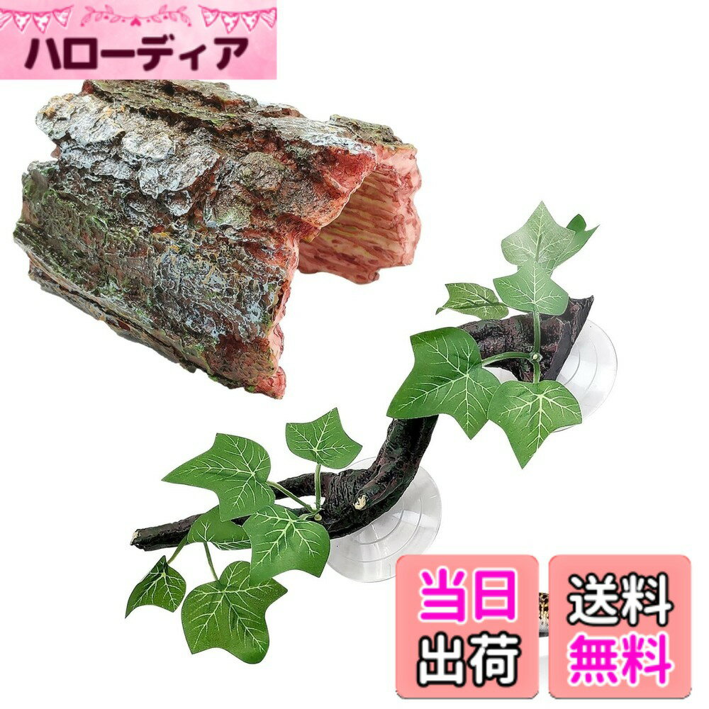 【送料無料】Archnote 爬虫類 シェルター レオパ トカゲ カナヘビ ヤモリ 隠れ家 流木 登り木 樹皮 トンネル テラリウム セット 色：ウッドカラー