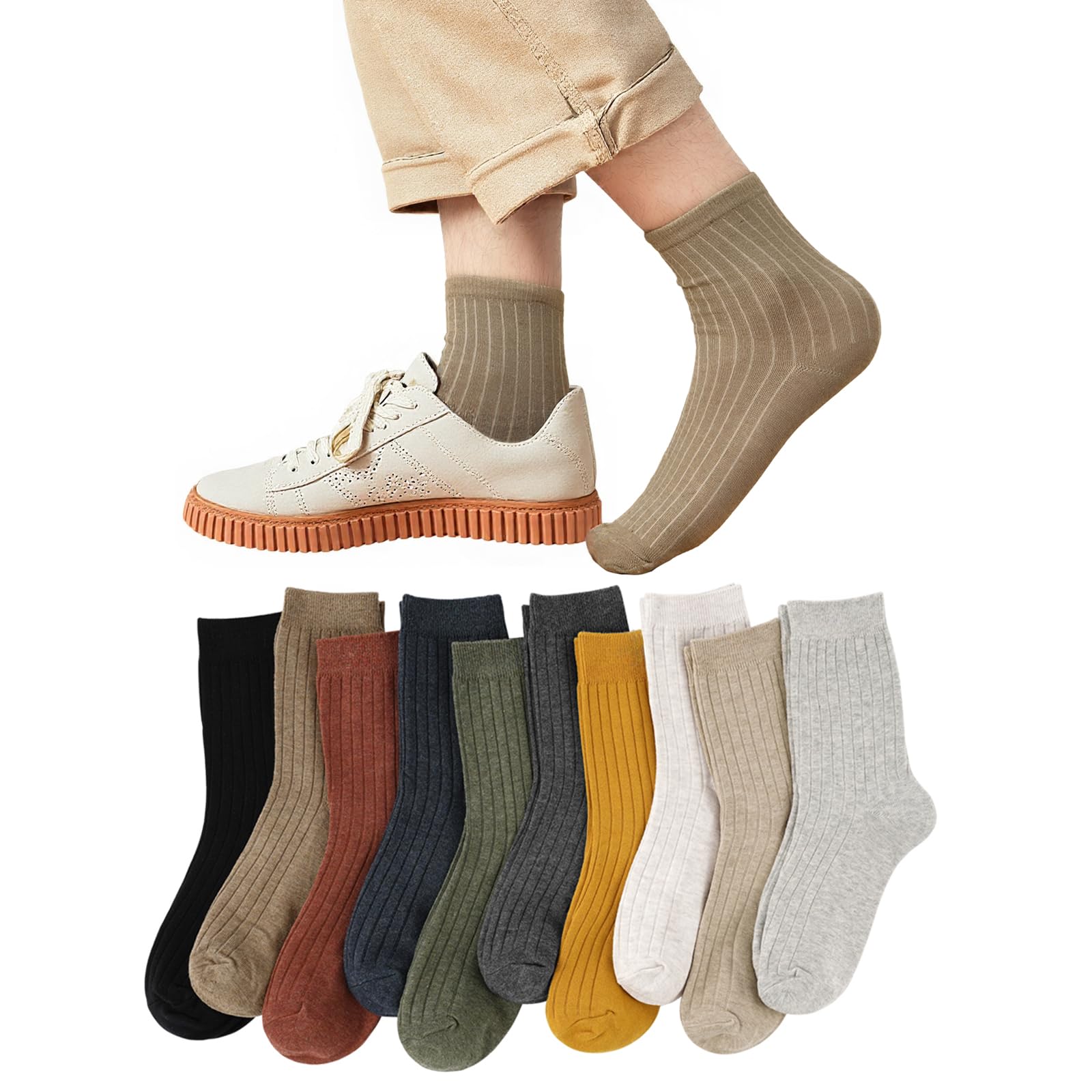 【送料無料】[Yazon] 靴下 メンズ 夏 カラフルソックス 綿10足セット スポーツ 通気吸汗 男性 ビジネス クルーソックス おしゃれ人気 旅行 出張 使い捨て靴下 丈夫 24-27cm春秋冬くつした 色：マルチカラー、サイズ：24.0-27.0 cm