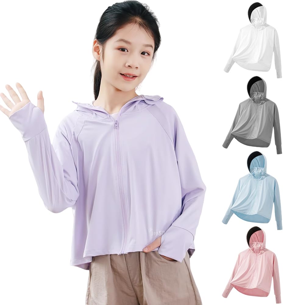 【送料無料】[HOTIAN] ラッシュガード 子供 UVカットパーカー UPF50+ 女の子 男の子 ラッシュパーカー 冷房対策 長袖 フード付き 日焼け対策ウェア アウター 軽量 虫除け 旅行 通園 色：#A-パープル、サイズ：150