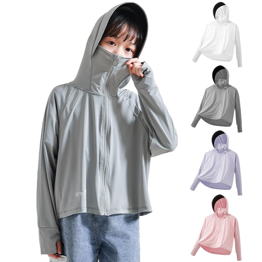 【送料無料】[HOTIAN] ラッシュガード 子供 UVカットパーカー UPF50+ 女の子 男の子 ラッシュパーカー 冷房対策 長袖 フード付き 日焼け対策ウェア アウター 軽量 虫除け 旅行 通園 色：#A-グレー、サイズ：120
