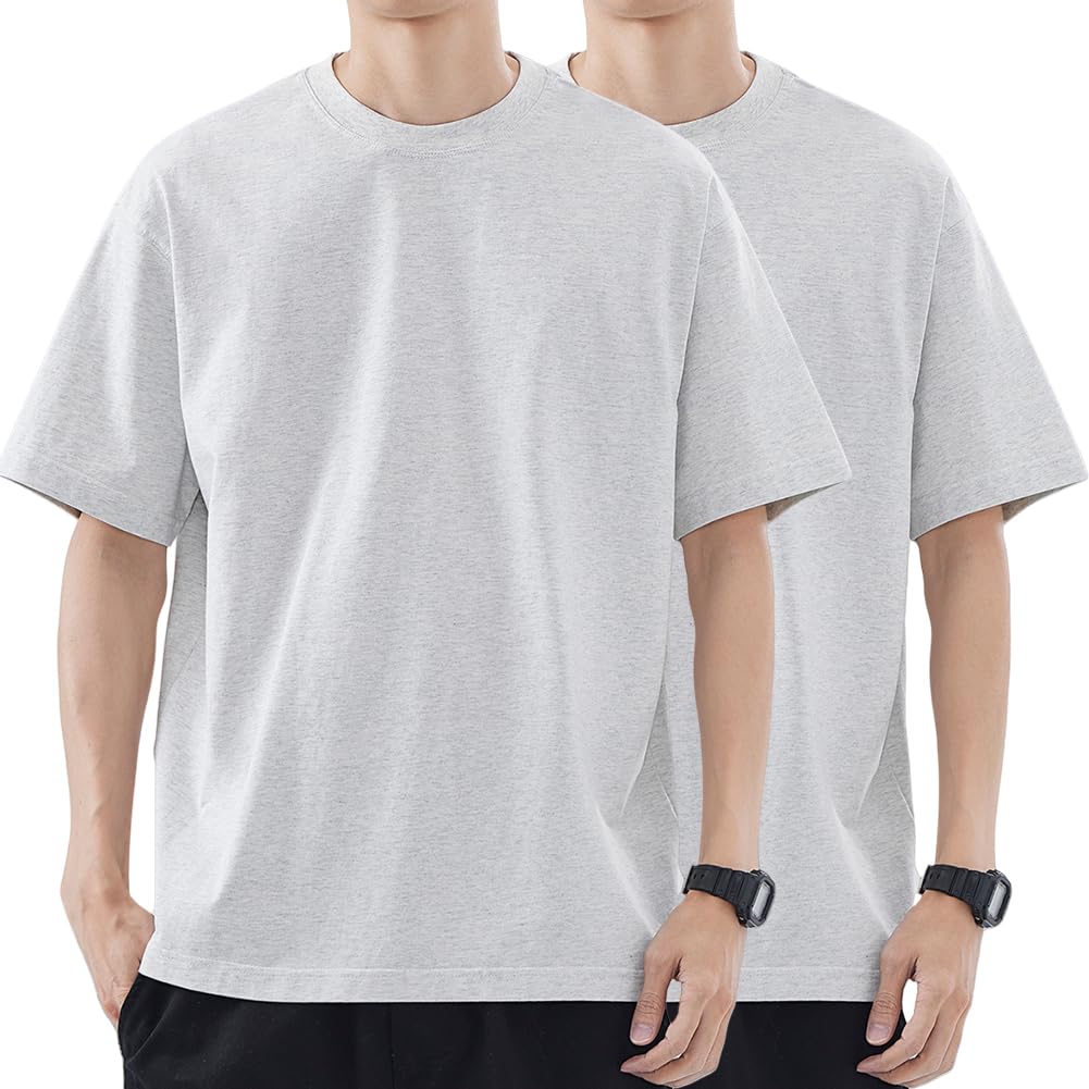 【送料無料】[HOTIAN] Tシャツ 半袖 メンズ 2枚組 100%綿 クルーネック Tシャツ 柔らかい インナーシャツ 通気 吸汗 カジュアル お出かけ 春 夏 秋 色：2枚組-ライトグレー/ライトグレー、サイズ：2XL