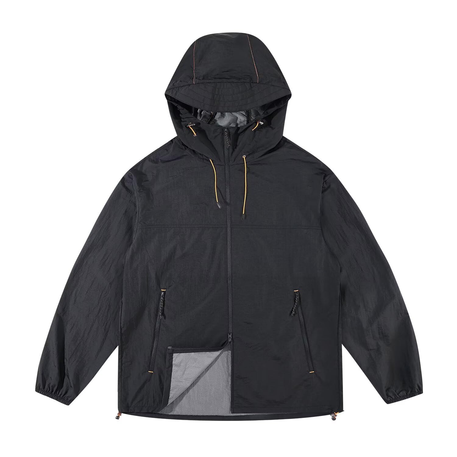 【送料無料】[FLYGAGA] ラッシュガードレディースパーカーUVカットメンズ長袖 夏 UPF50+ 軽量 薄手 日焼け防止用ウェア アウトドア 登山 釣り男女兼用 色：ブラック-9935、サイズ：S