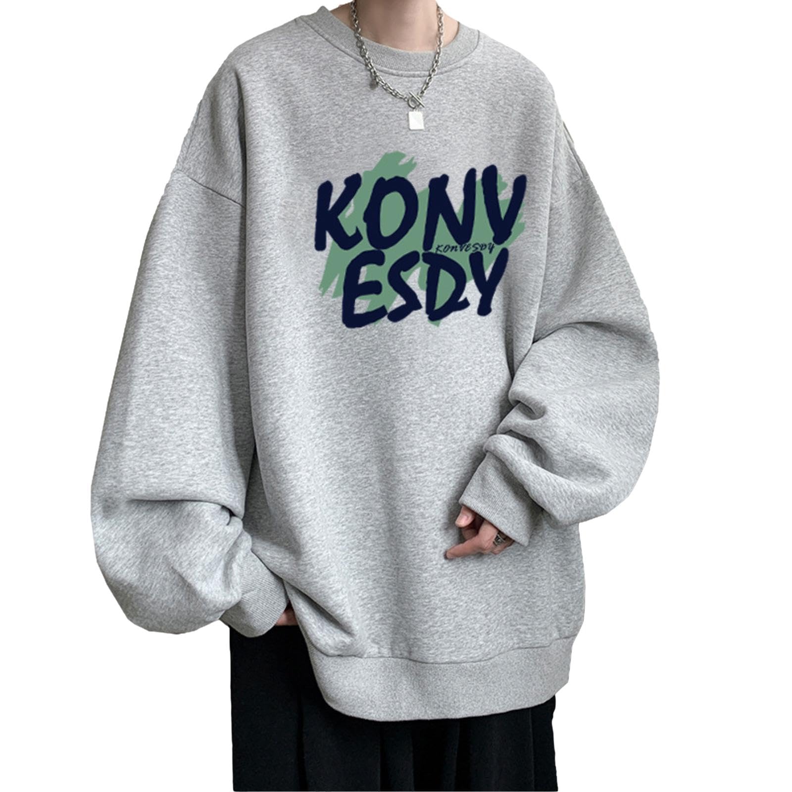 【送料無料】[Nestkanina] トレーナー メンズ ロゴ 厚手 あったか ゆったり クルーネック トップス おしゃれ スウェット カジュアル ストリート ルームウェア 春 夏 秋 冬 薄手 通学 SWT007 色：グレー、サイズ：M