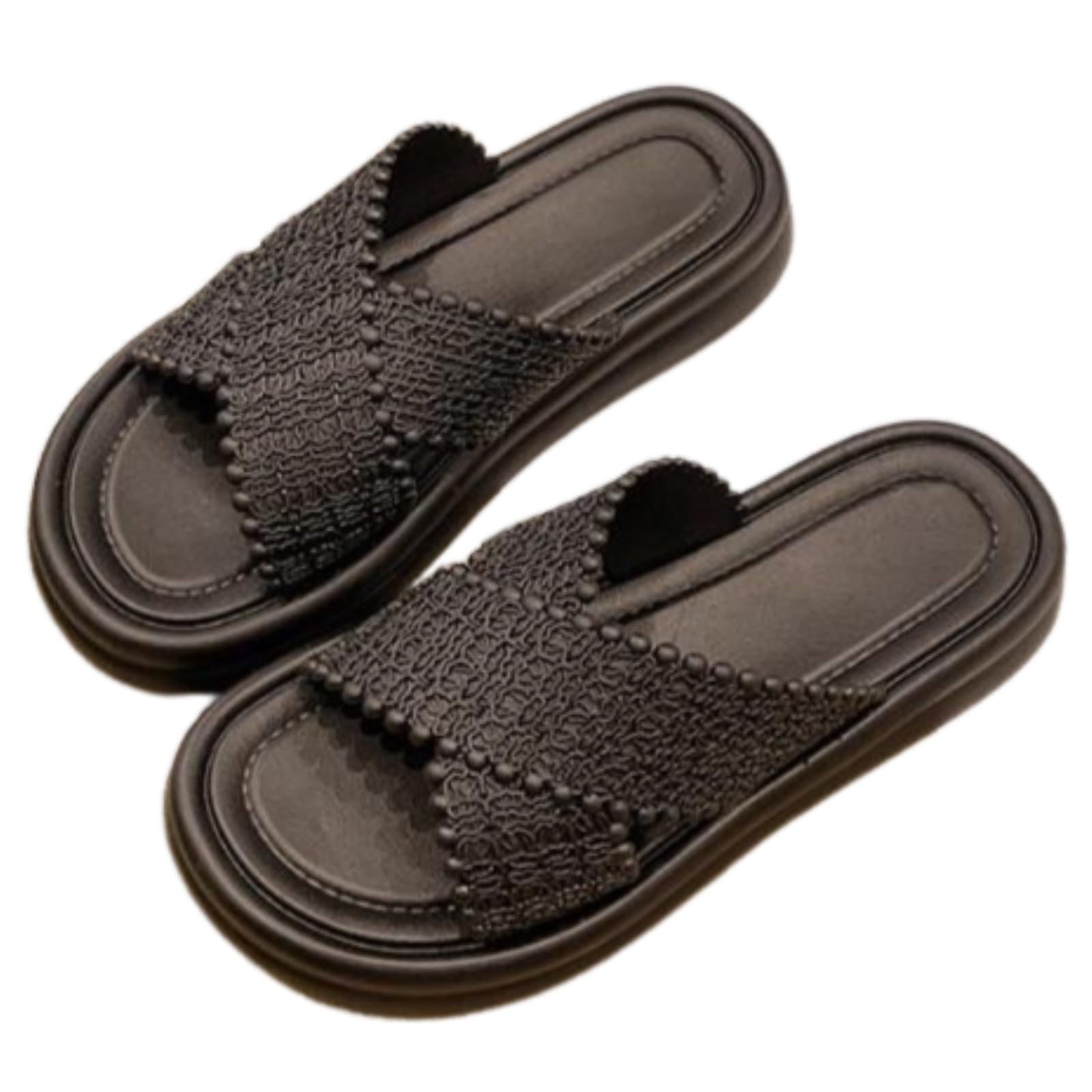 【送料無料】[Nestkanina] サンダル レディース ビーチ シンプル かわいい ラウンドトゥ コンフォート スライドサンダル ベーシック 歩きやすい 履きやすい 美脚 通勤 通学 旅行 SDL015 色：ブラック、サイズ：24.0 cm