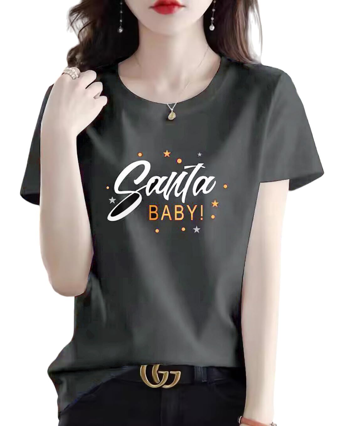 【送料無料】[OKJCON] tシャツ レディース 半袖 ゆったり 夏 綿 プリント おしゃれ シンプル 大きいサイズ 色：グレー、サイズ：2XL