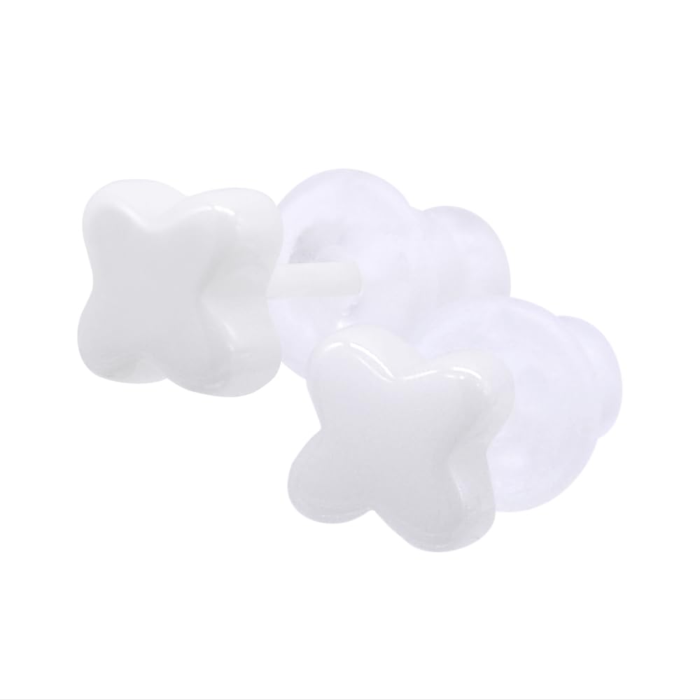 【送料無料】KARMAREY セラミック ピアス 金属アレルギー対応 2個セット 両耳用 ファーストピアス セカンドピアス つけっぱなし メンズ レディース 20G（0.8mm）四つ葉 クローバー 色：ホワイト、サイズ：小