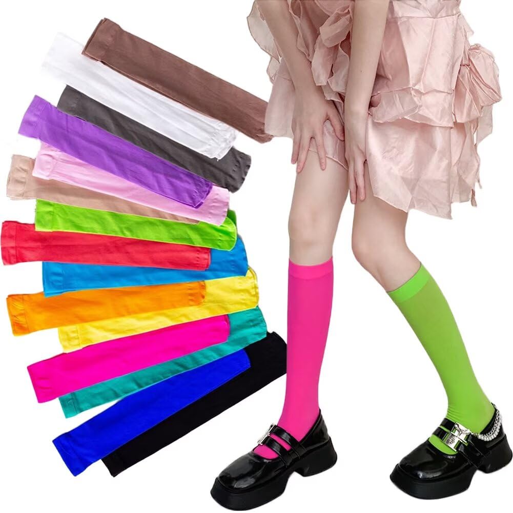 【送料無料】[Eukkis] カラーハイソックス/オーバーニーソックス春夏用80Dベルベット 18色UVカット薄手ストッキングY2K 少し透け感がある靴下 生地感がアップマット素材 伸縮性が良い 履き心地 色：コーヒー、サイズ：Free Size