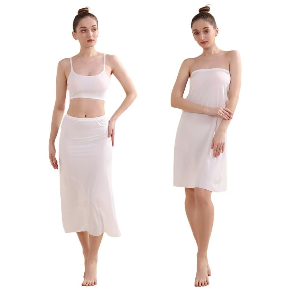 【送料無料】[Eukkis] 0.1mm極薄 高級冷感ペチコート 透け防止 スカートインナー スリップ クールice silk 涼しい 素肌さらり 静電気防止ひびきにくい 吸汗速乾 レディース下着 色：ホワイト（透け防止指数80％）、サイズ：XL