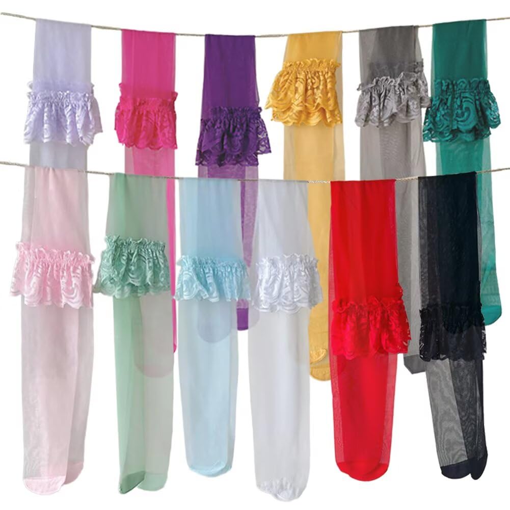 【送料無料】[Eukkis] 1D極薄手レース付きオーバーニーソックス80cm UVカット透け感カラーストッキング19色 セクシーサイハイソックス 伝線しにくい 伸縮性 靴下 色：ホワイト、サイズ：Free Size