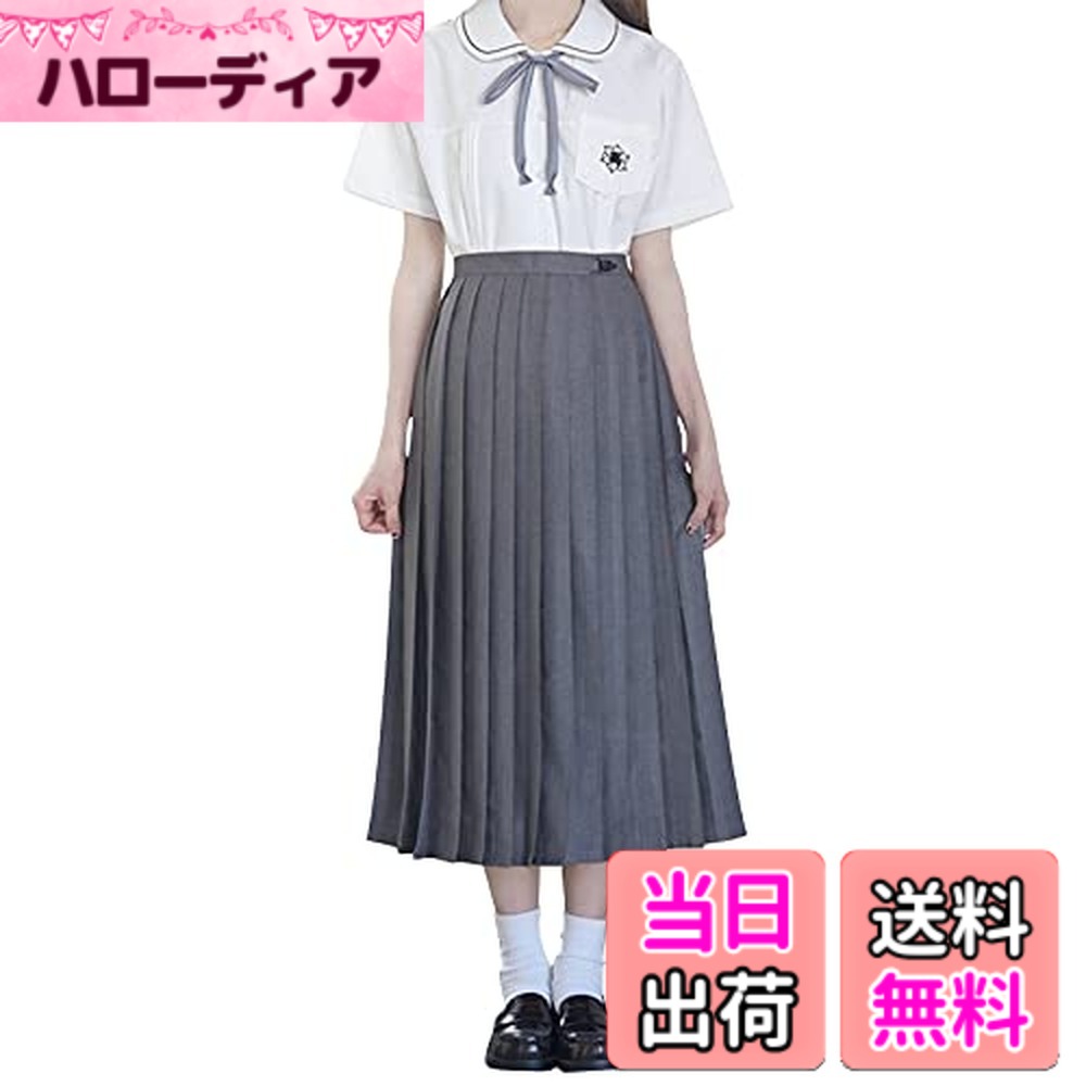 【送料無料】[Sharphon] 制服 スカート 42/45/48/60/80CM丈 黒 紺 灰色 3色 22本 無地 ライン ハイウエスト プリーツスカート 色：80CM-グレー、サイズ：L
