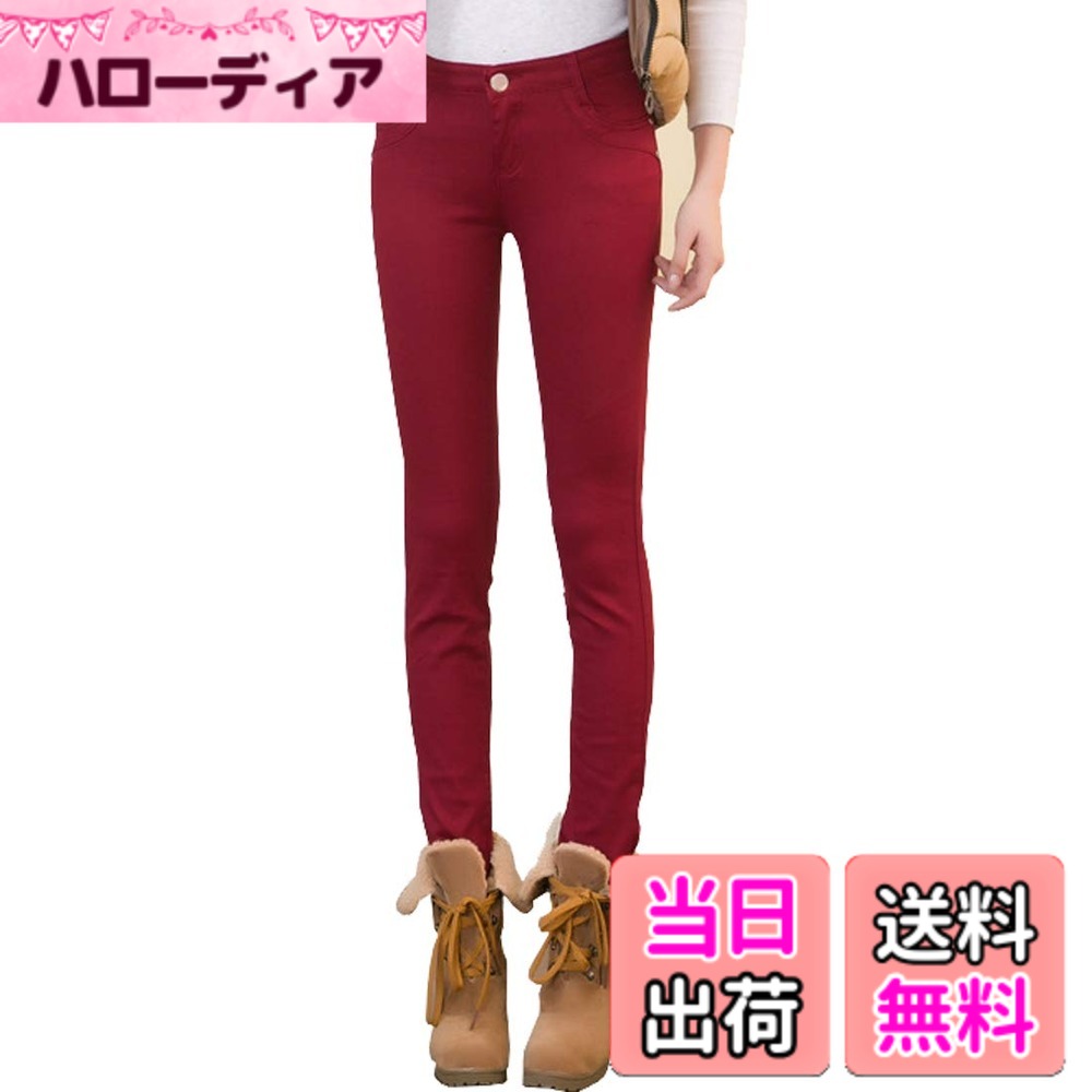 【送料無料】[Sharphon] レディース 19色 スキニー ストレッチ スリム 綿100% ラインパンツ 美脚 ロングパンツ 色：ワインレッド、サイズ：7XL
