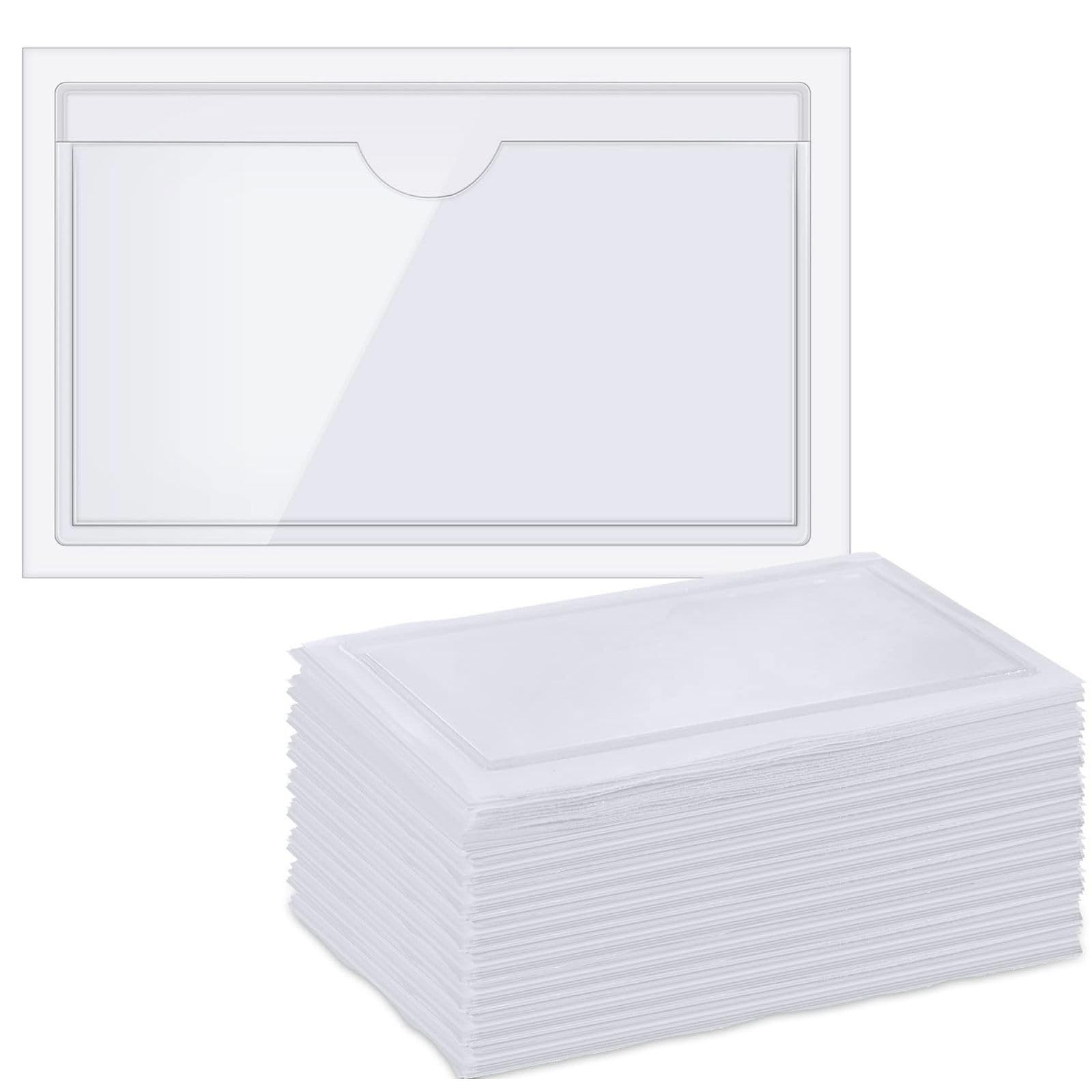 【送料無料】HOTQ ポケットシール 名刺 横型 カード 名刺収納 貼れる 名刺ポケット 名刺ホルダー ラベルホルダー クリア 35枚 色：クリア