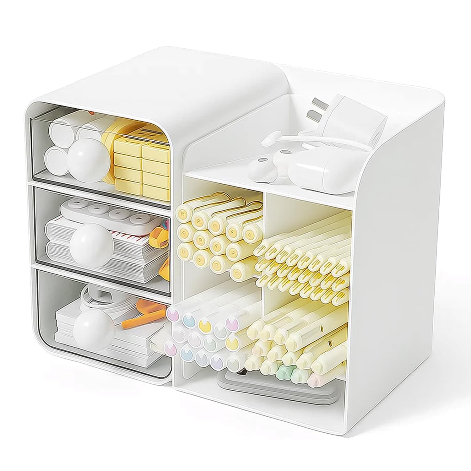 【送料無料】Tumosando デスクオーガナイザー 卓上収納 色：ホワイト、サイズ：3引き出し 卓上本棚