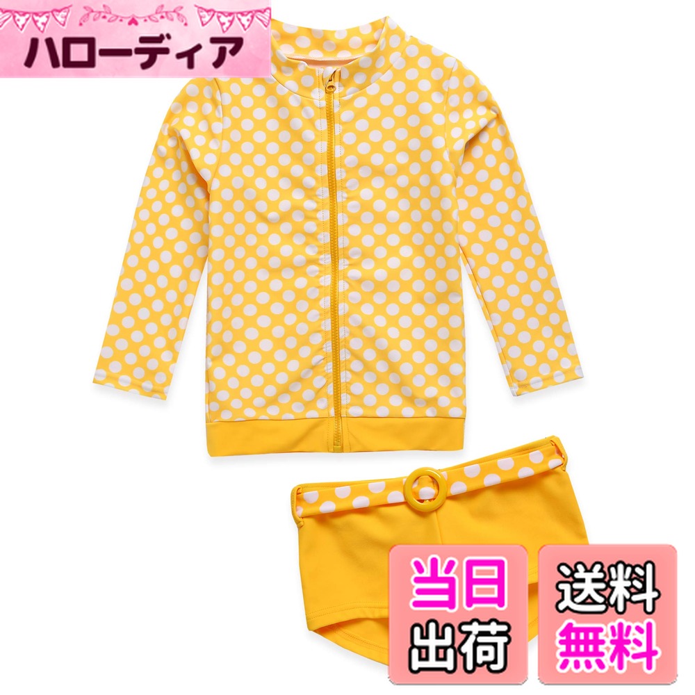 【送料無料】[Vaenait Baby] 18ヶ月～7歳 水着 ツーピース 男の子 子供 キッズ 水着 ボイス上下セット スイムウェア ラッシュガード 長袖ラッシュガード 短パン 紫外線対策 女児 幼稚園 保育園 Kids Swimwear 色：A03-Ocean Dot_Yellow、サイズ：M