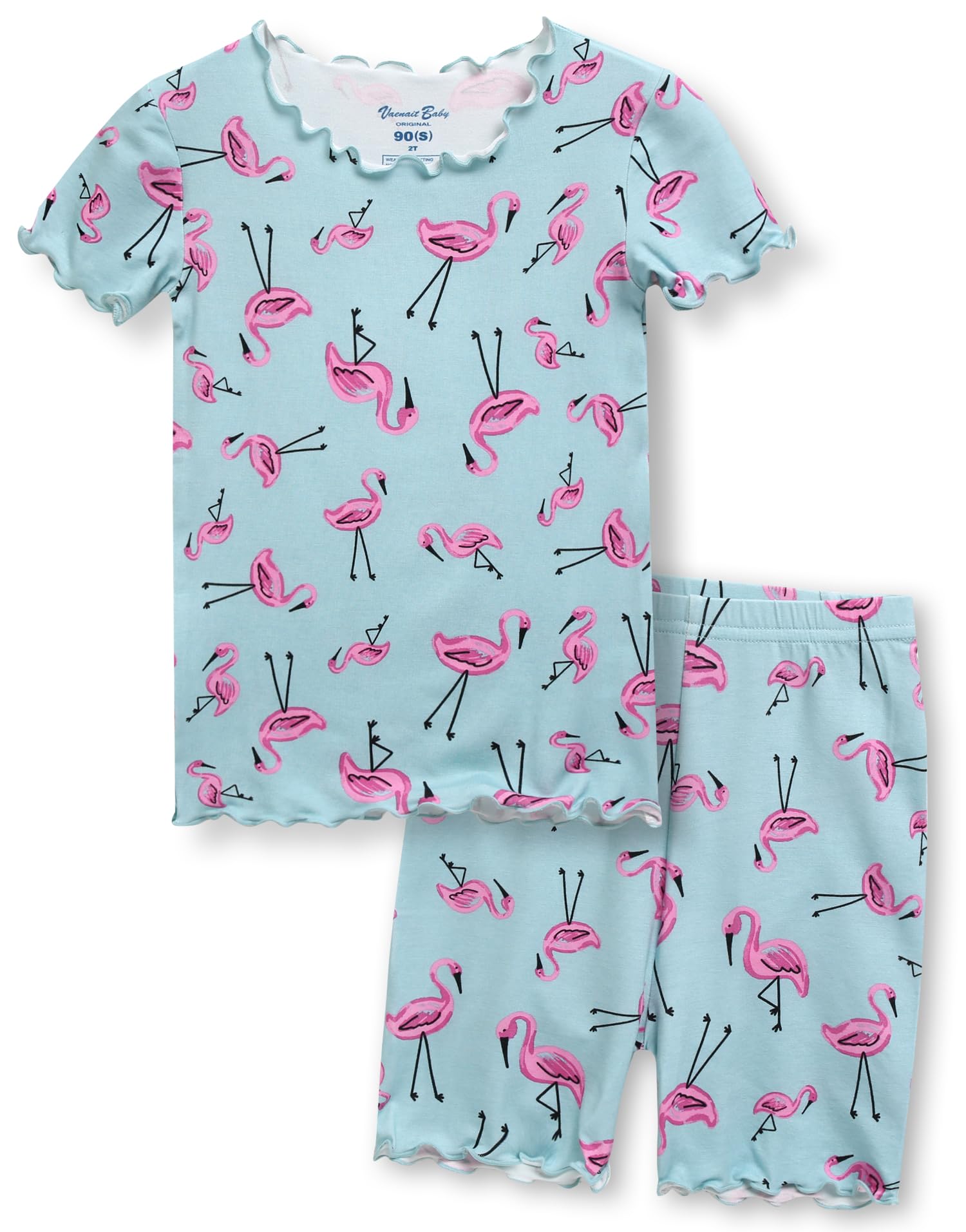 【送料無料】[Vaenait Baby] 子供キッズ1-8歳 半袖パジャマ寝間着ルームウェア上下セット ビスコース Shirring Colorful 色：A03-Flamingo、サイズ：110