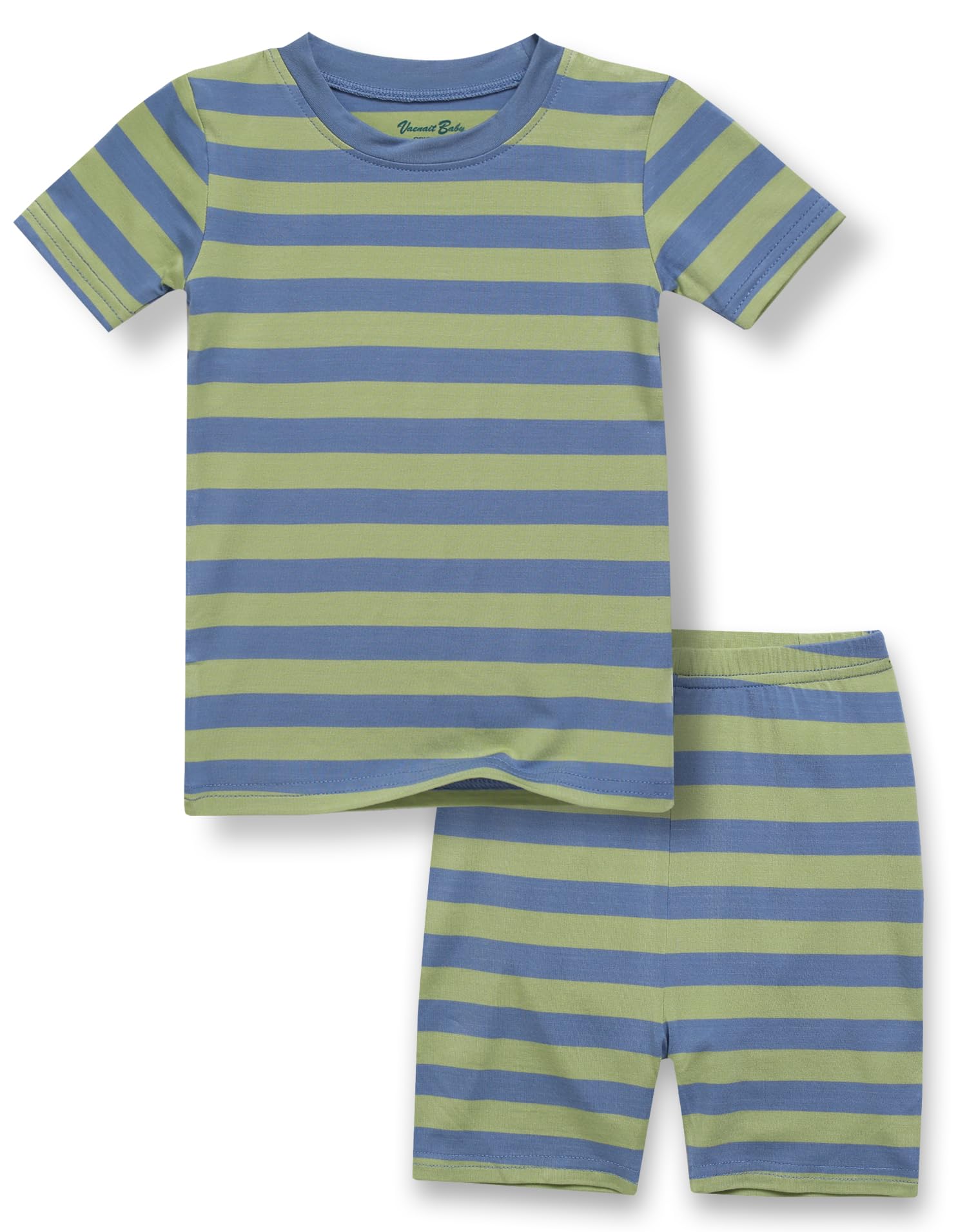 【送料無料】[Vaenait Baby] 6ヶ月-12歳 ベビー キッズ 子供 女の子 男の子 半袖 パジャマ ボーダー ストライプ ビスコース 夏ショットルームウェア 上下セット 色：C03-Simple Greenblue、サイズ：70